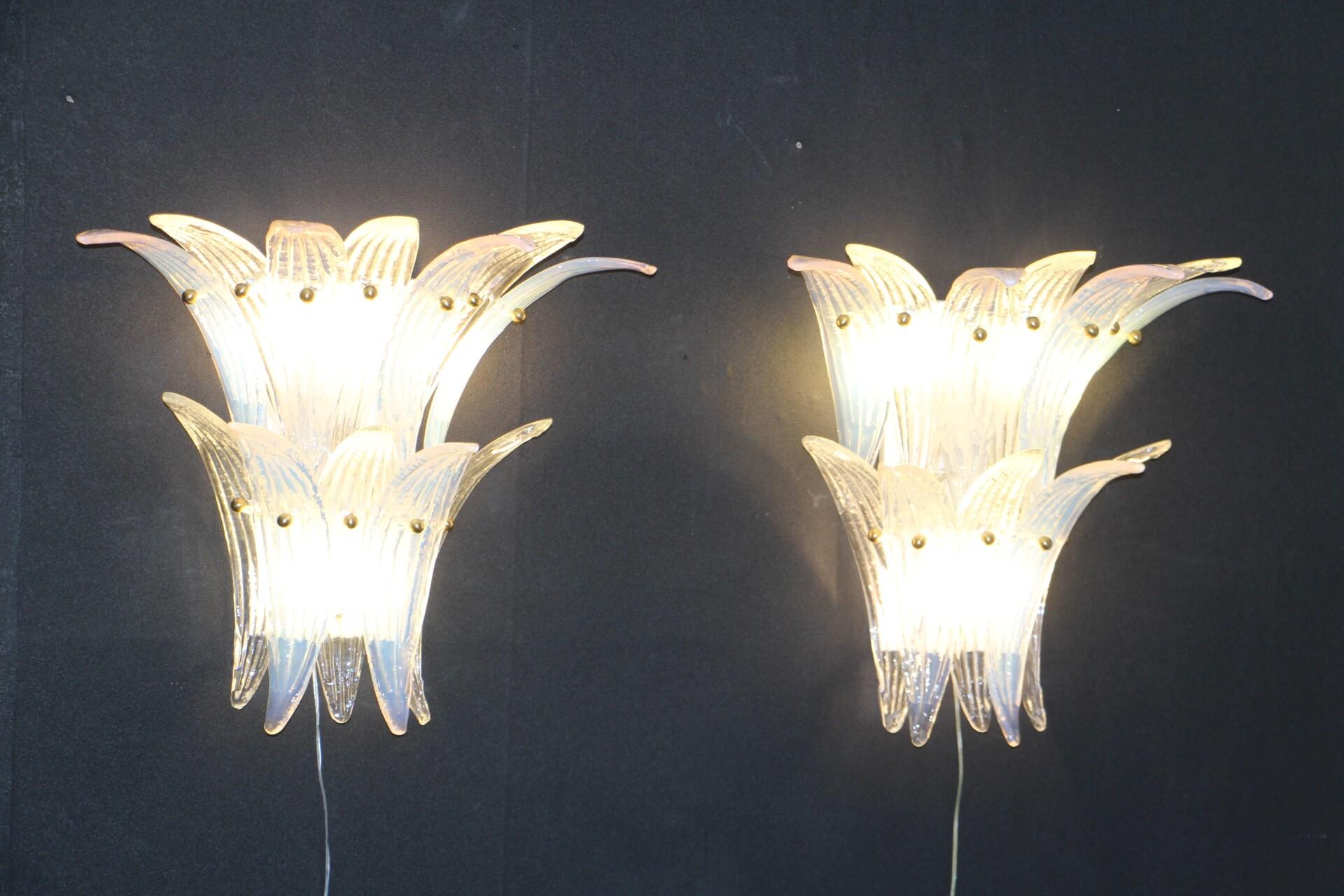 Iridescent Pair of Sconces in Murano Glass in Barovier Style, Wall Lights 8