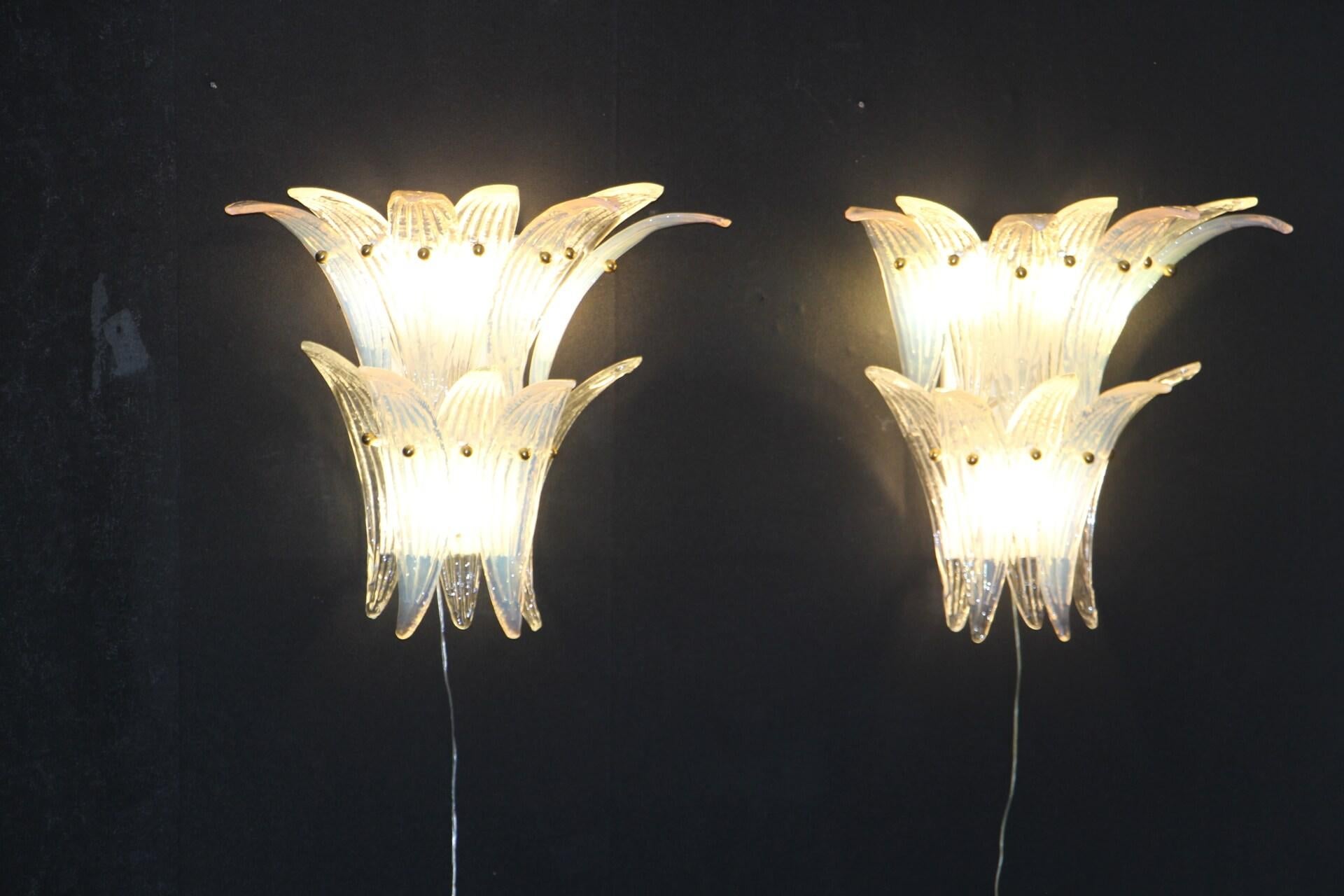 Iridescent Pair of Sconces in Murano Glass in Barovier Style, Wall Lights 9