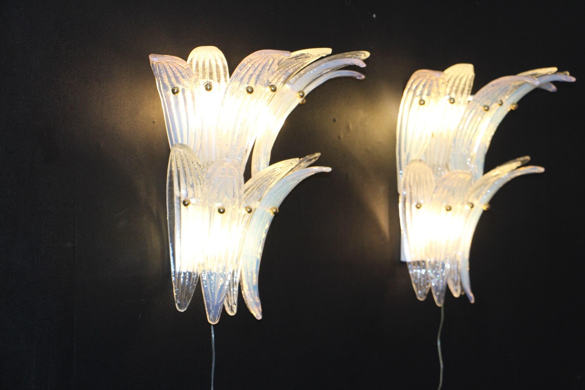 Iridescent Pair of Sconces in Murano Glass in Barovier Style, Wall Lights 10