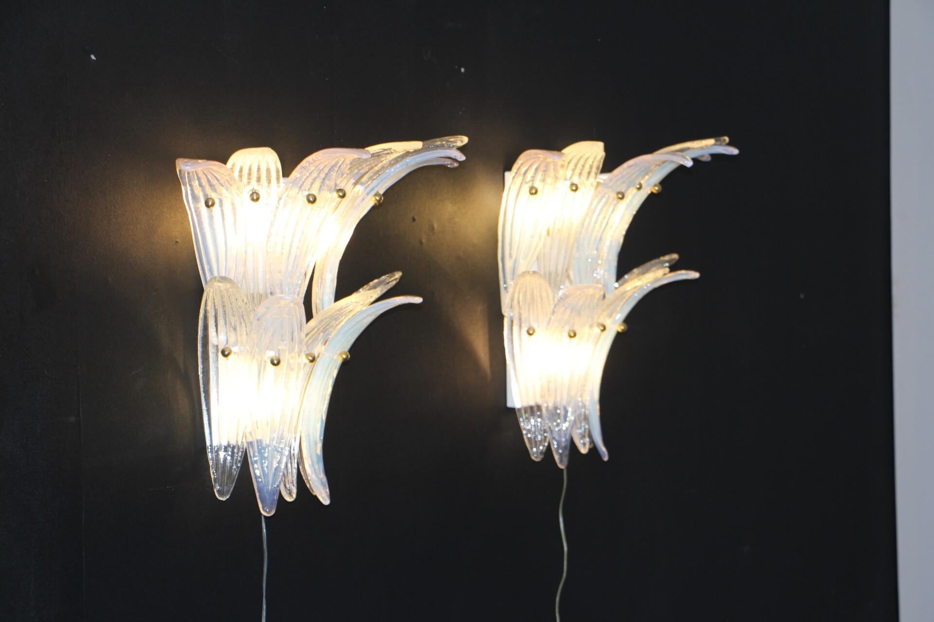 Iridescent Pair of Sconces in Murano Glass in Barovier Style, Wall Lights 11
