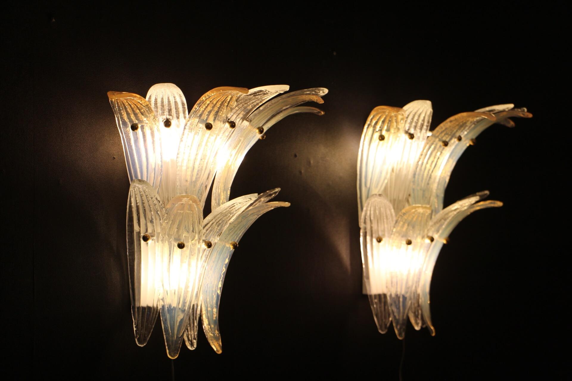 Iridescent Pair of Sconces in Murano Glass in Barovier Style, Wall Lights 12