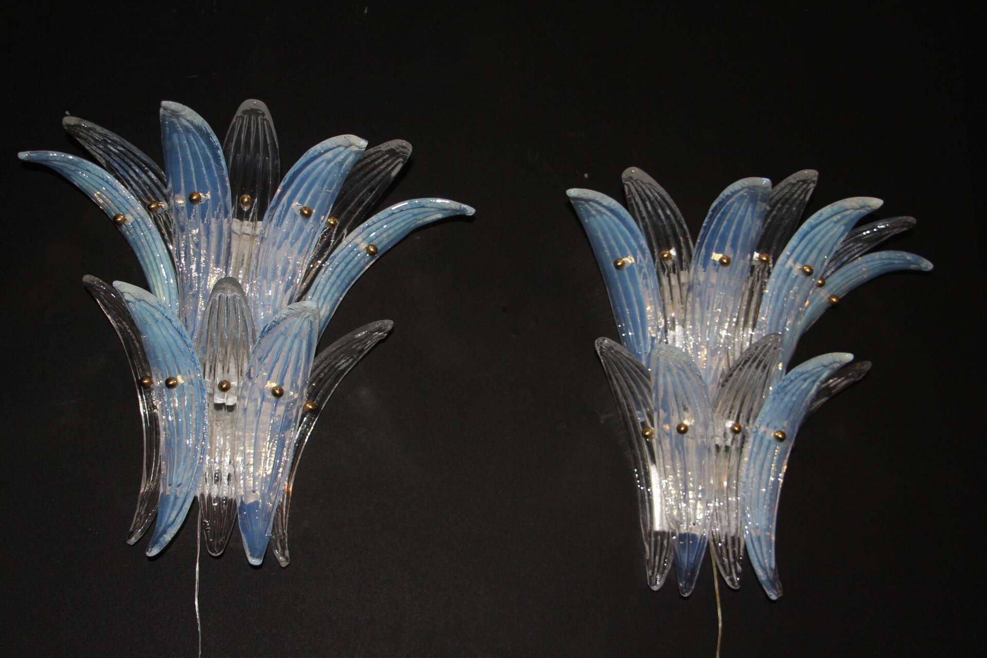 Italian Iridescent Pair of Sconces in Murano Glass in Barovier Style, Wall Lights