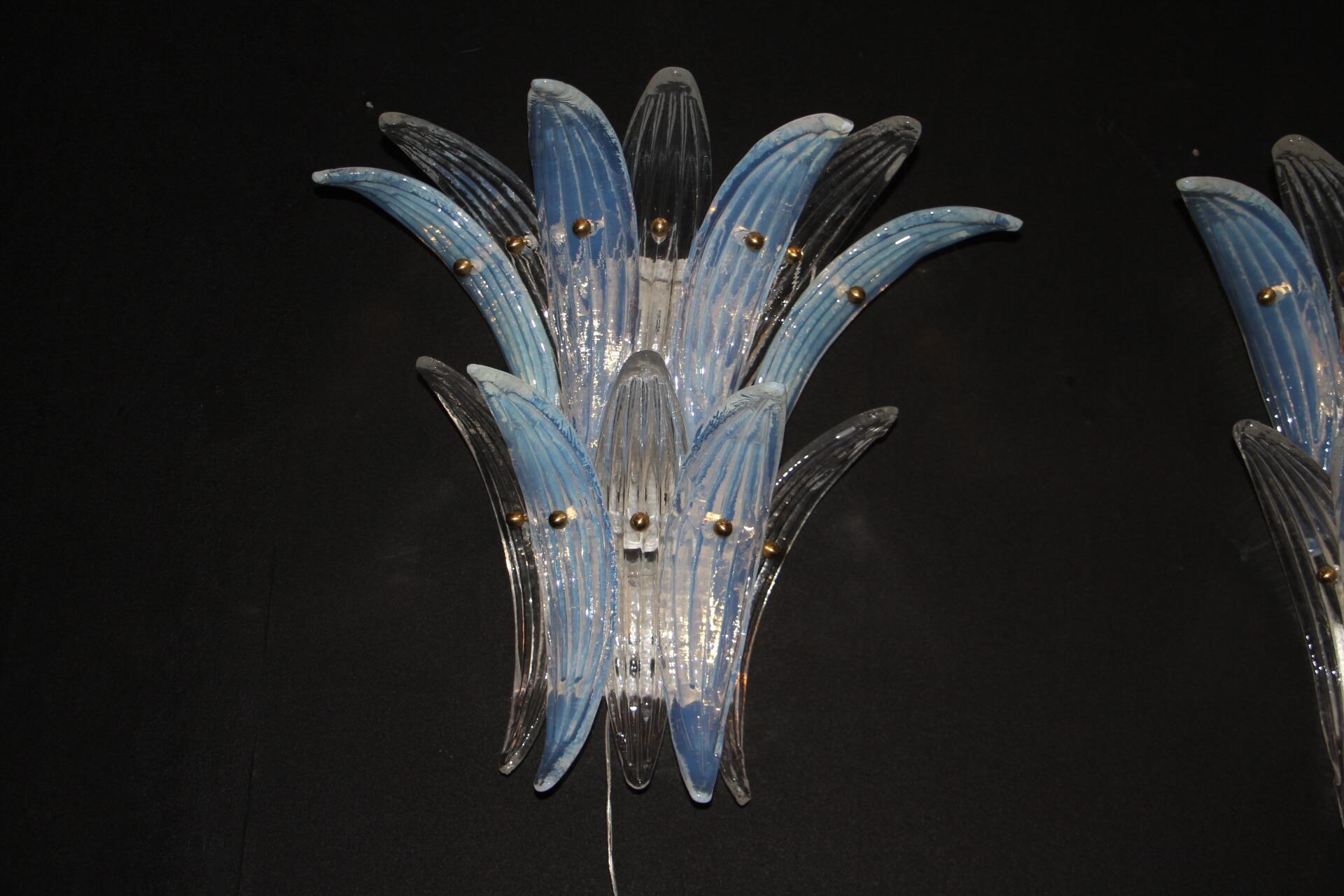 Iridescent Pair of Sconces in Murano Glass in Barovier Style, Wall Lights In Excellent Condition In Saint-Ouen, FR