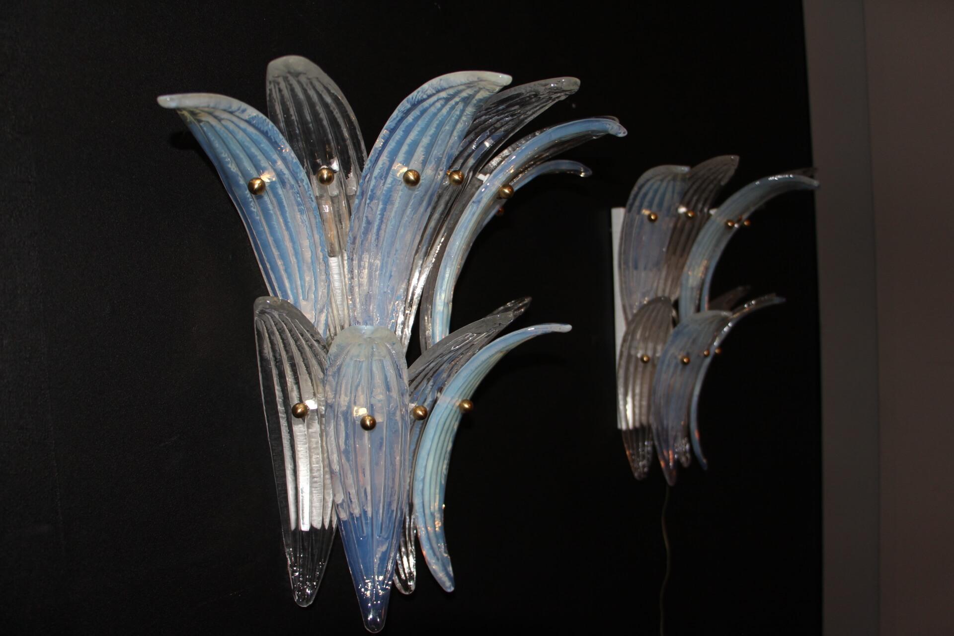 Contemporary Iridescent Pair of Sconces in Murano Glass in Barovier Style, Wall Lights