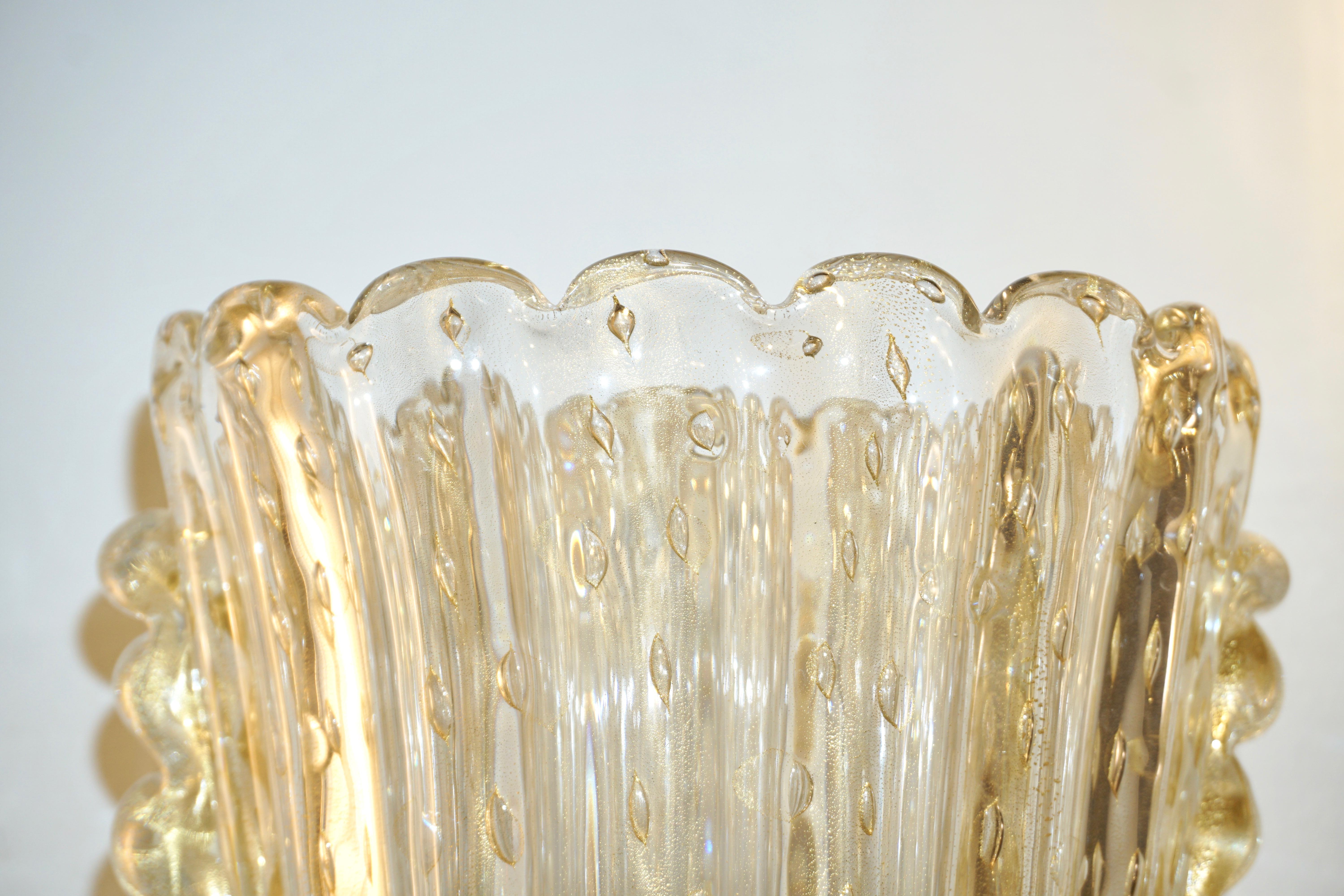 Contemporary Italian Art Deco Design Crystal Gold Leaf Murano Glass Bowl Sconces For Sale 4