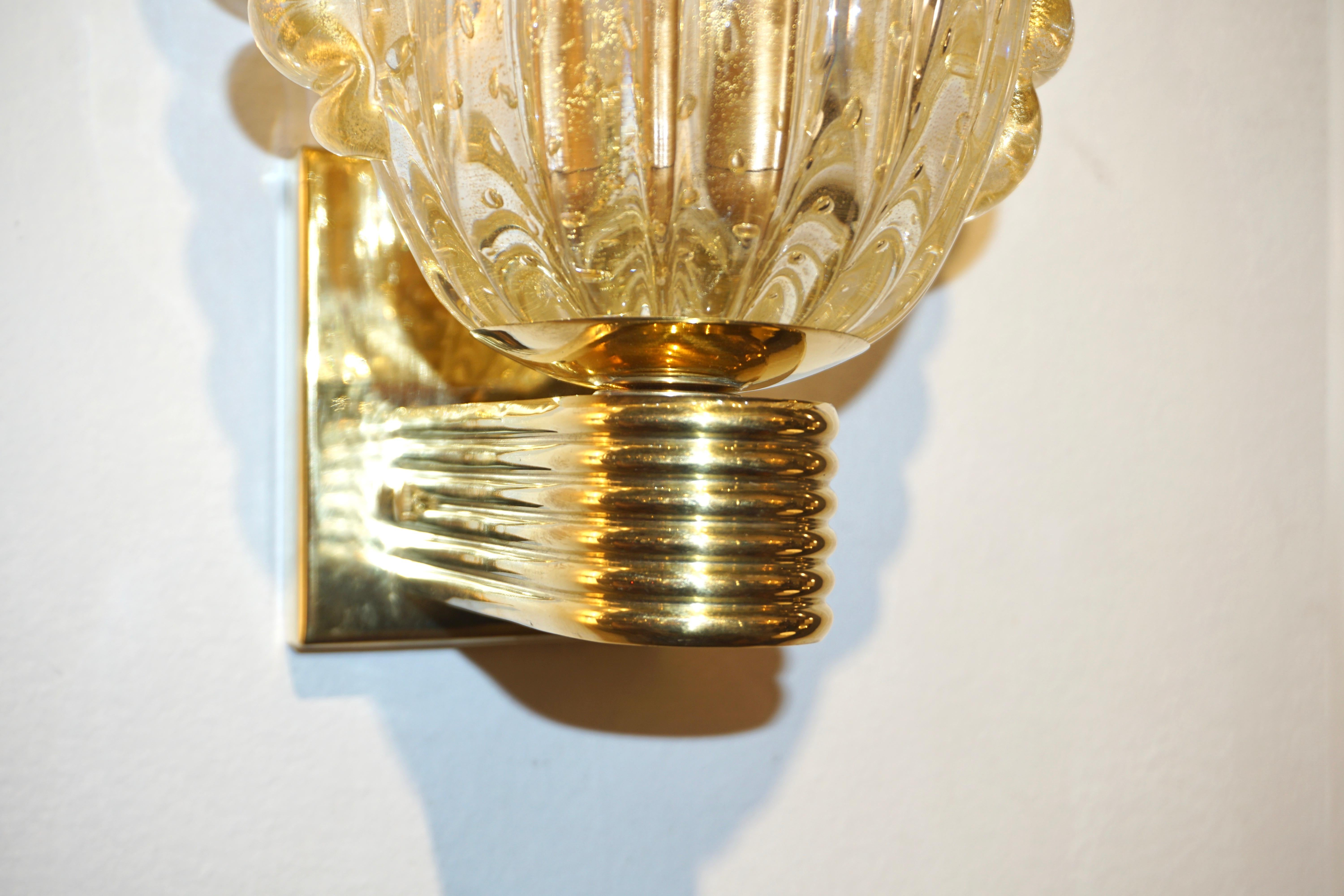 Barovier Italian Art Deco Design Crystal Gold Leaf Murano Glass Bowl Sconces 2