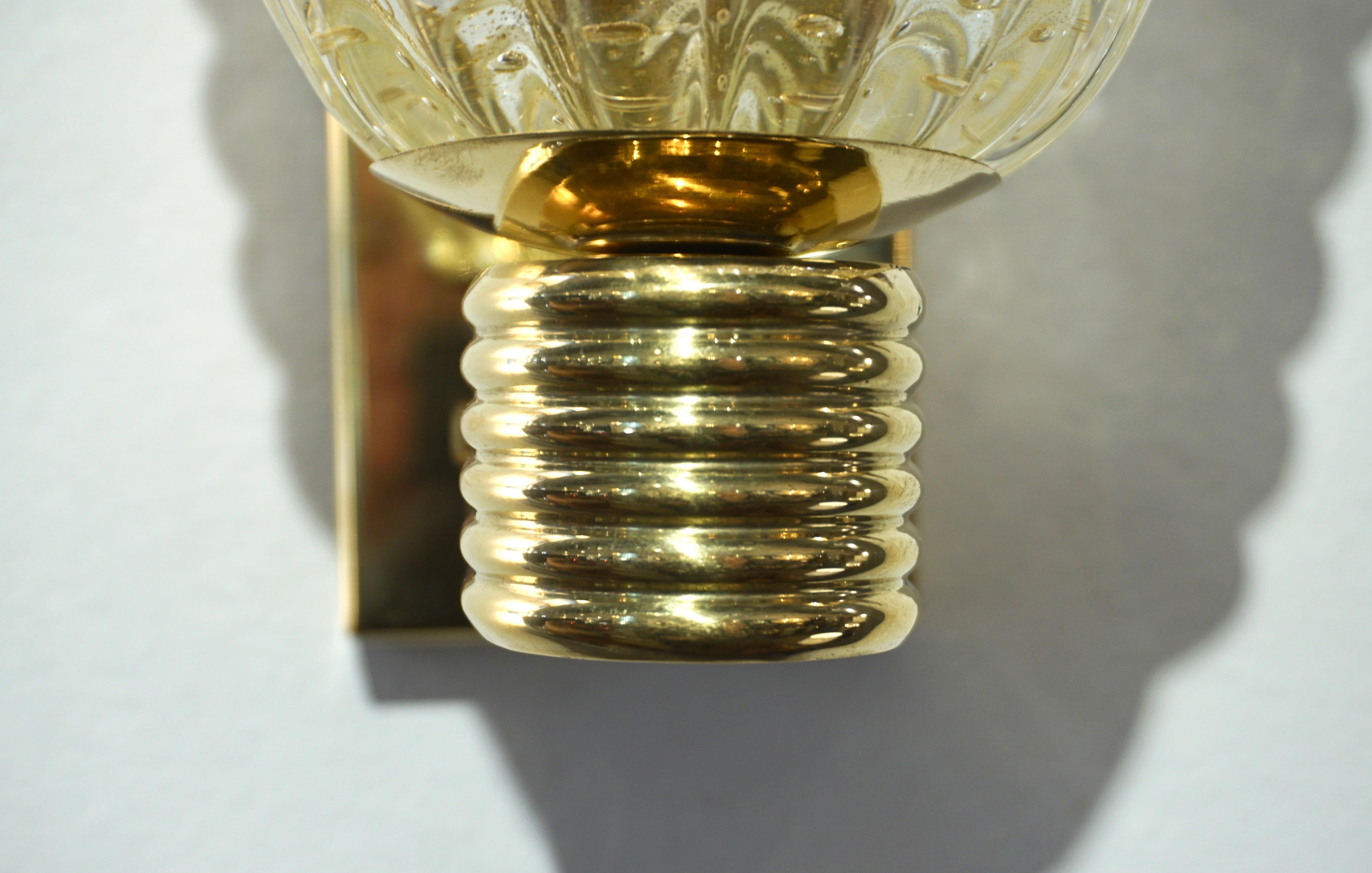 Contemporary Italian Art Deco Design Crystal Gold Leaf Murano Glass Bowl Sconces For Sale 2