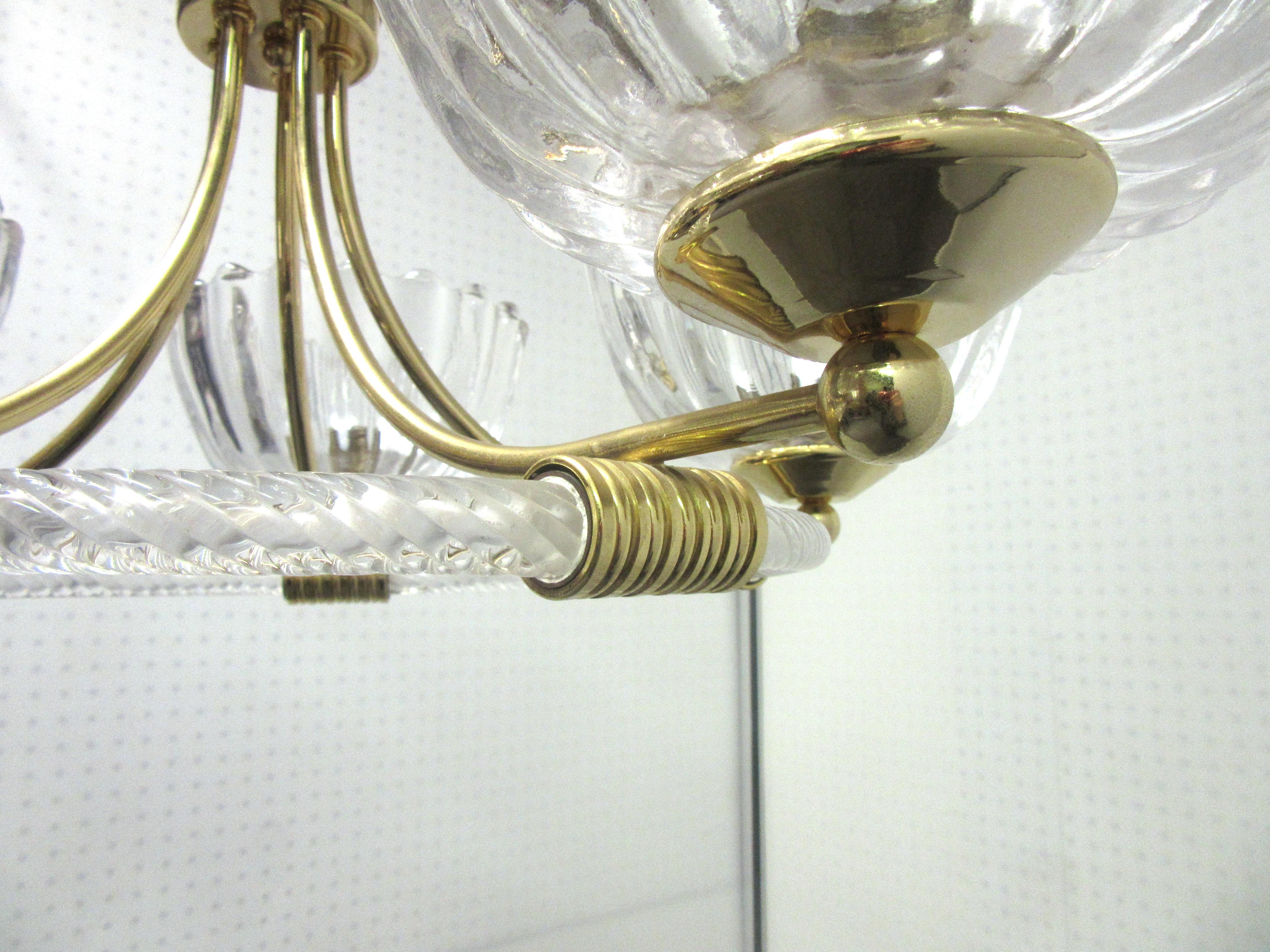 Mid-20th Century Barovier Italian Mid-Century Modern Glass and Brass Chandelier