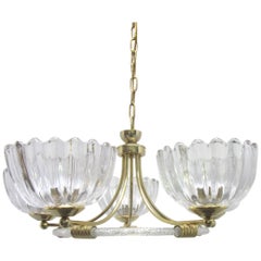 Barovier Italian Mid-Century Modern Glass and Brass Chandelier