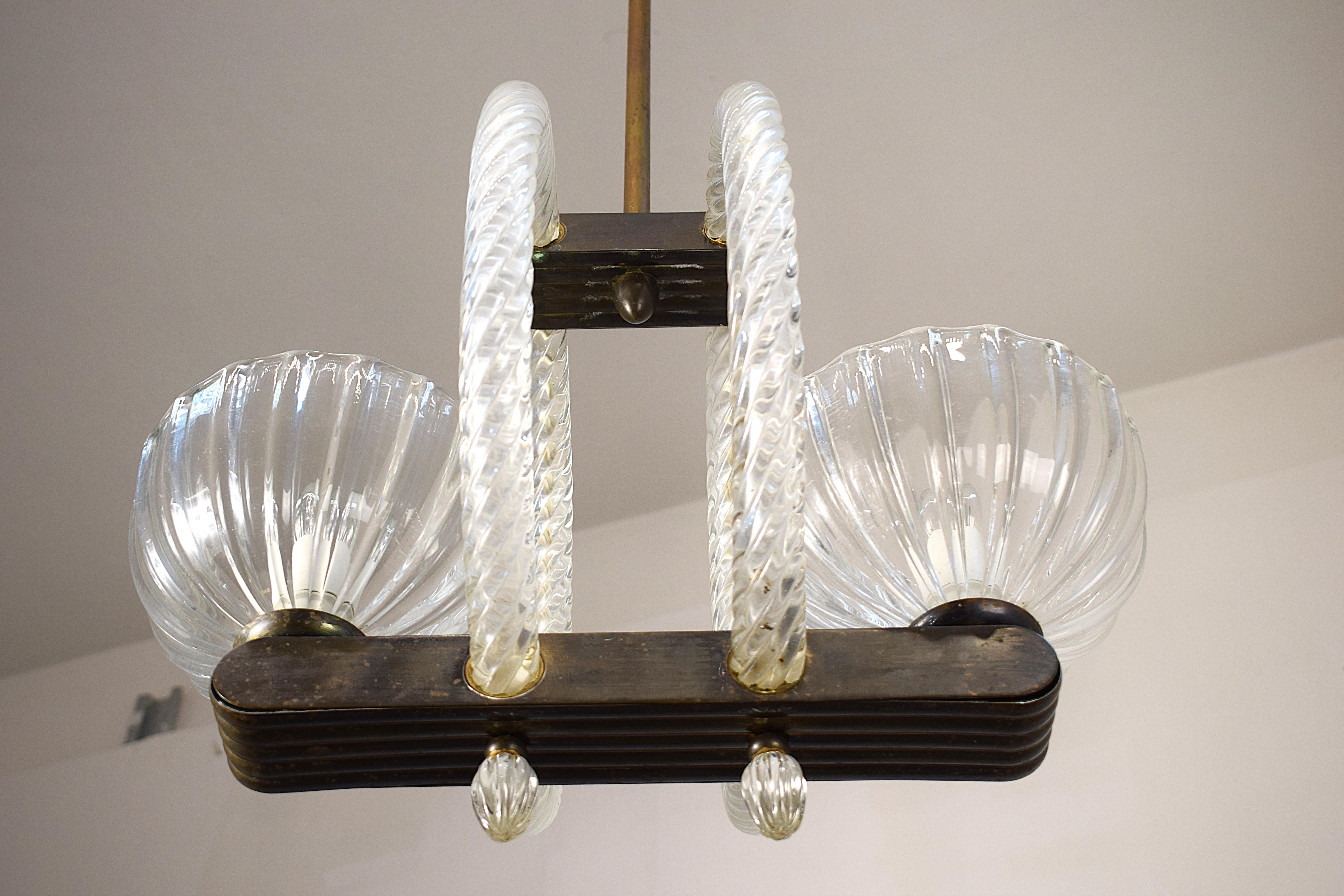 Barovier- Lampadario due luci- anni 1940 en venta 7