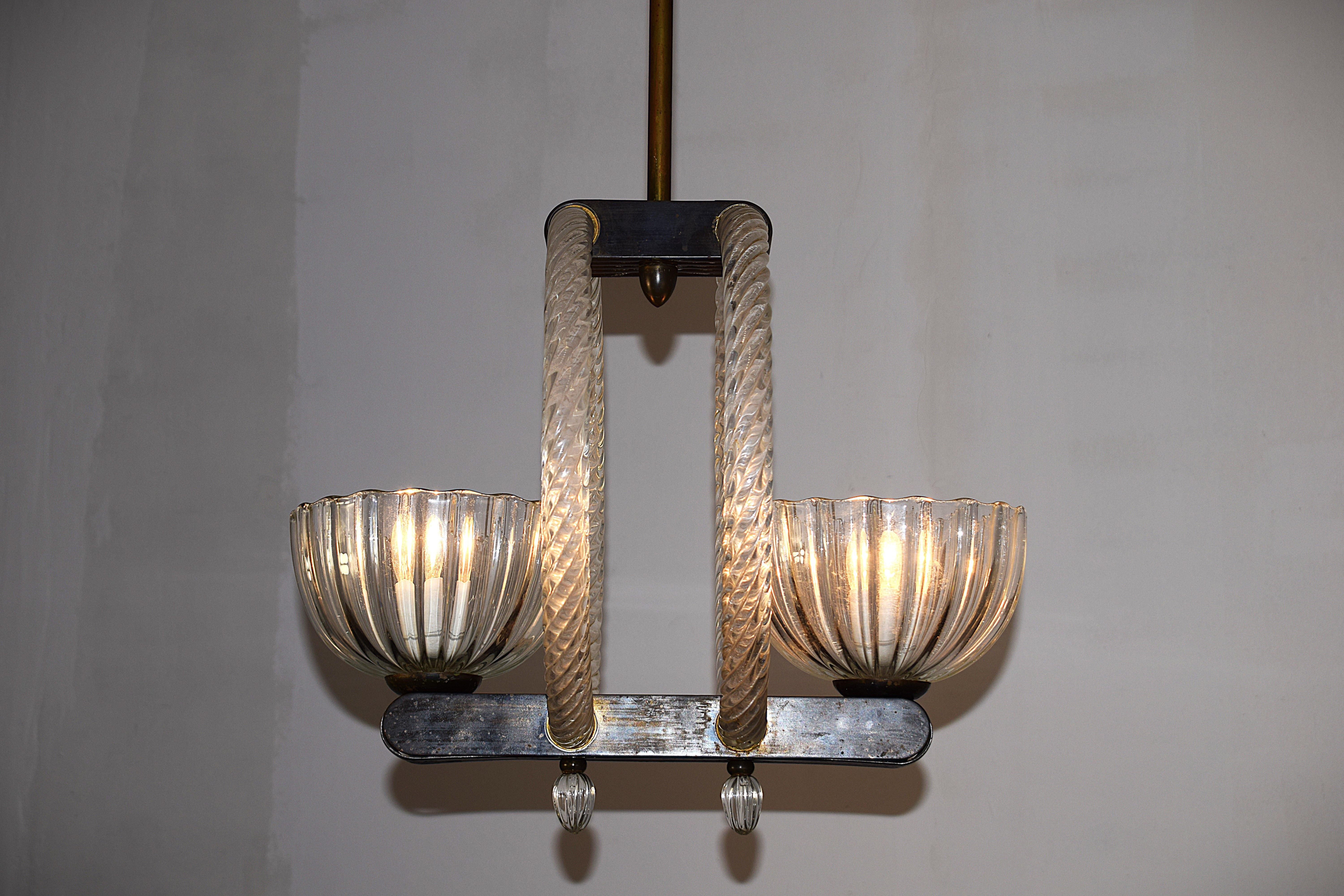 Barovier- Lampadario due luci- anni 1940 en venta 11