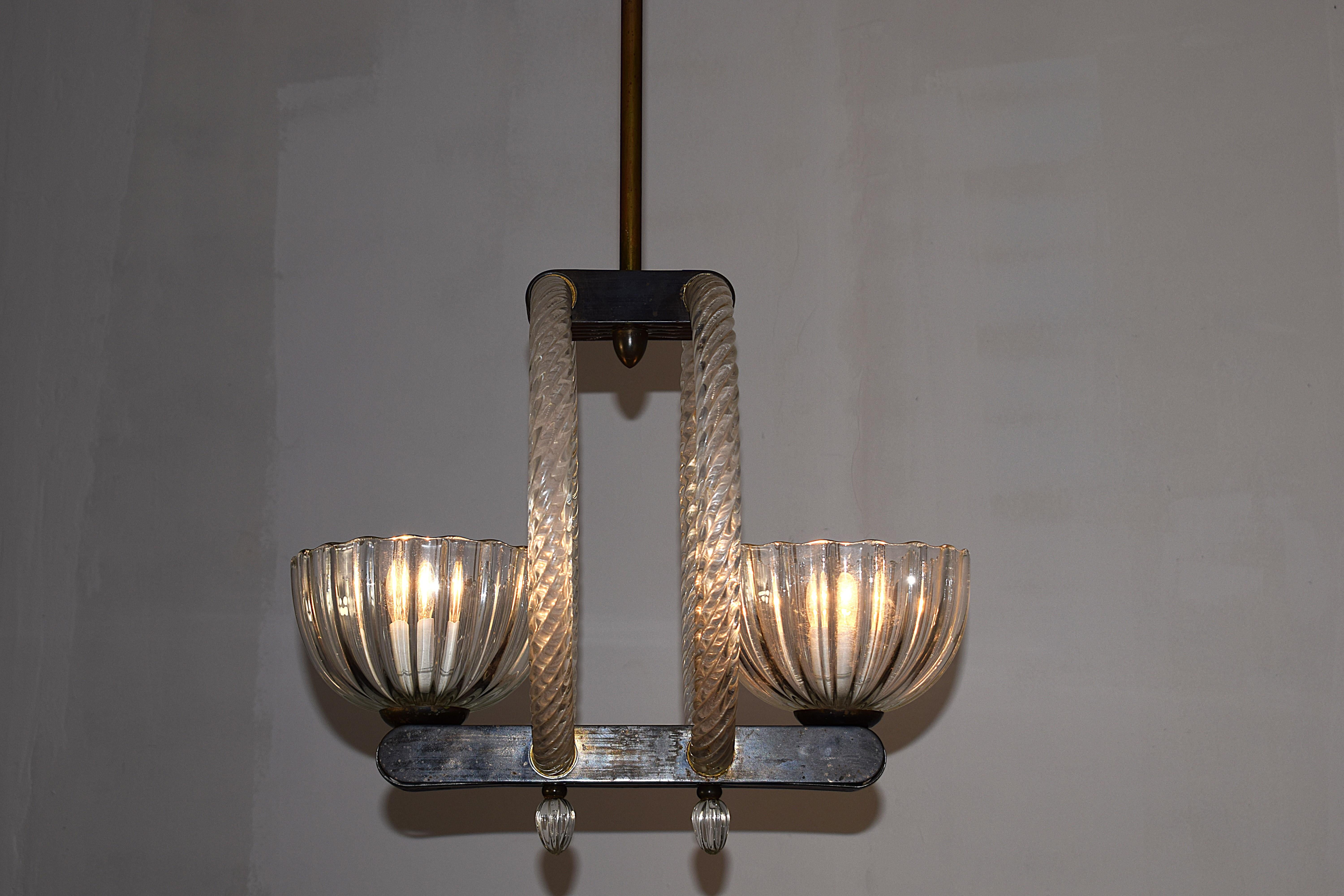 Barovier- Lampadario due luci- anni 1940 en venta 12