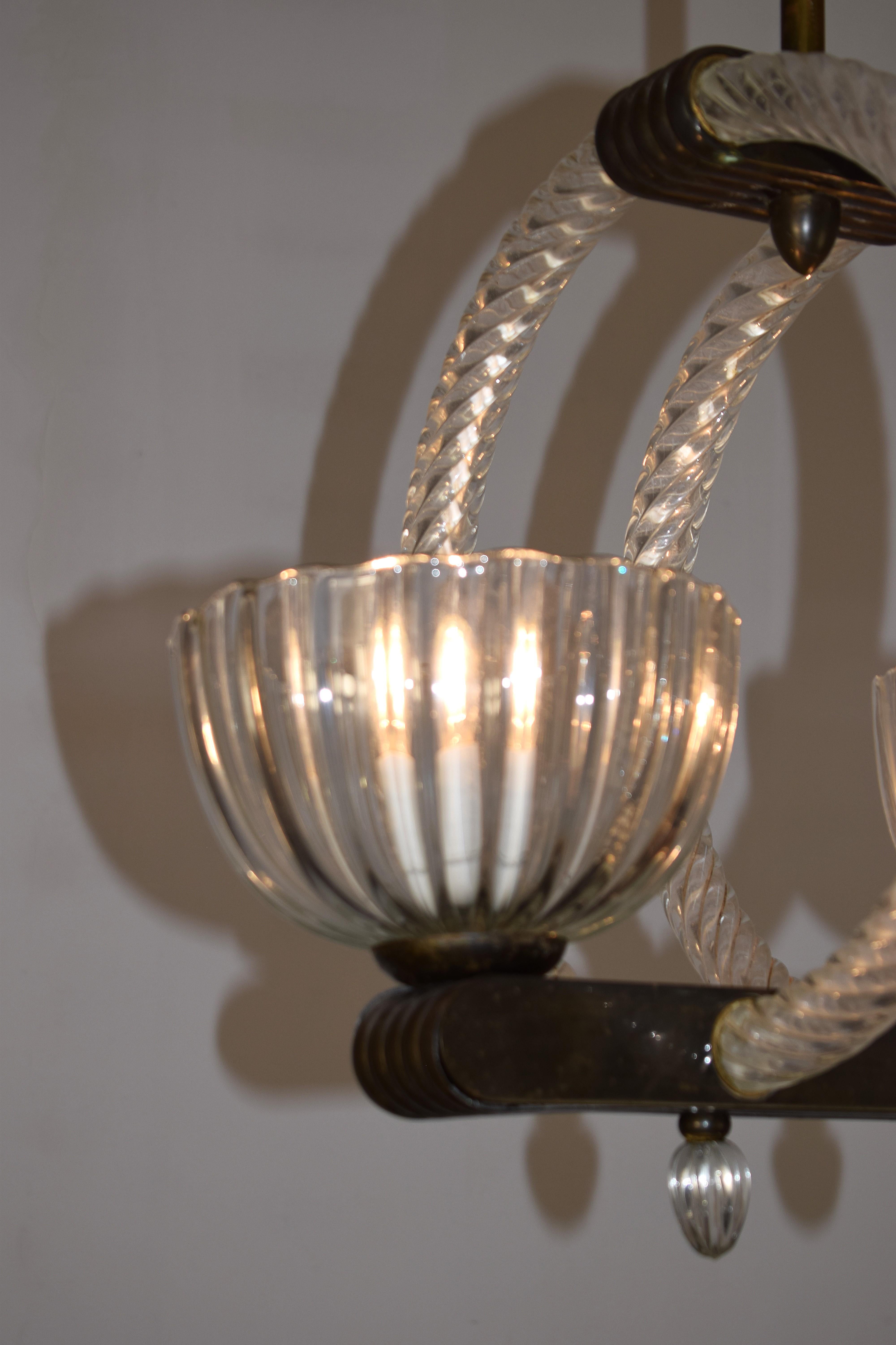 Barovier- Lampadario due luci- anni 1940 en venta 13