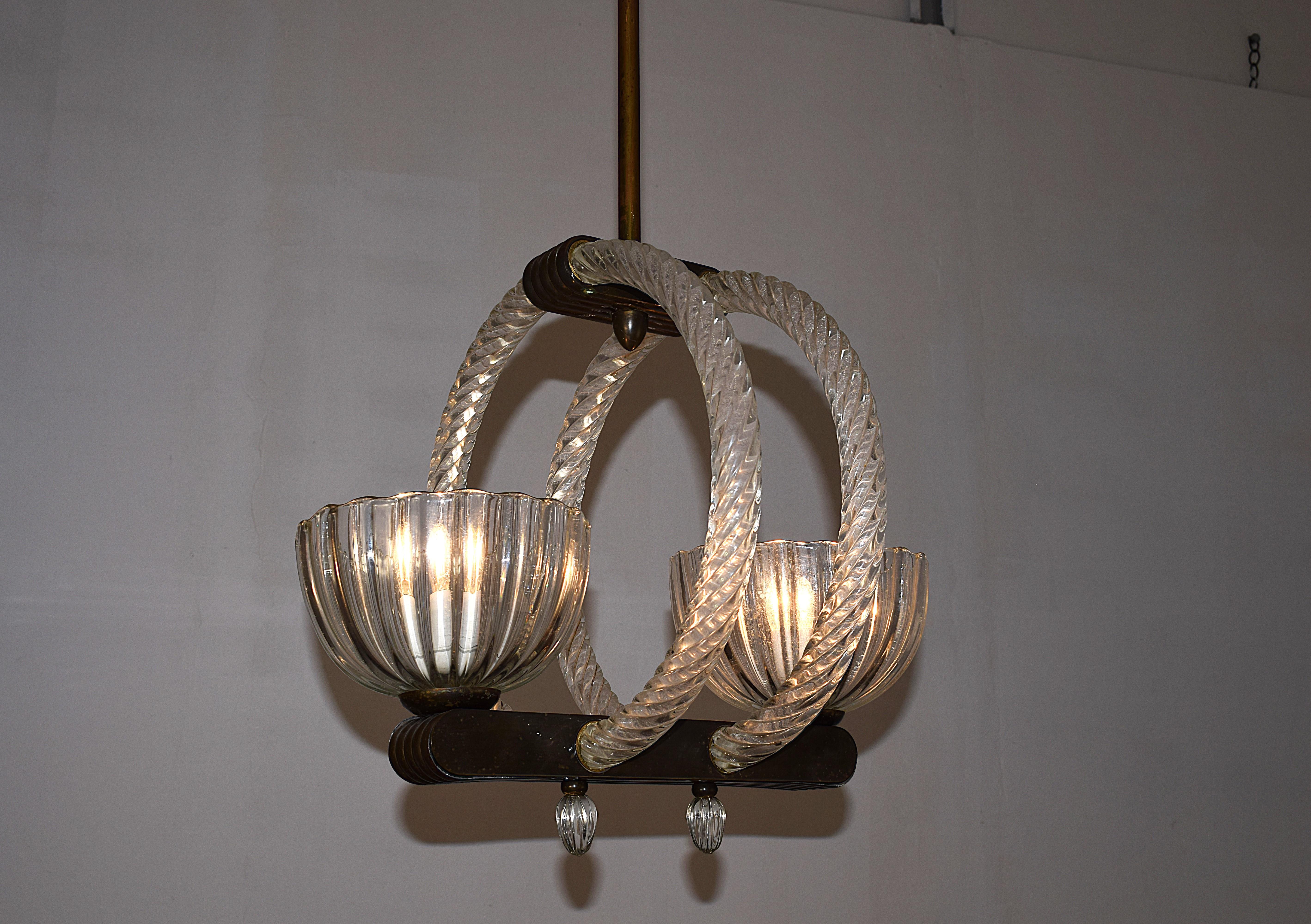 Barovier- Lampadario due luci- anni 1940 en venta 14