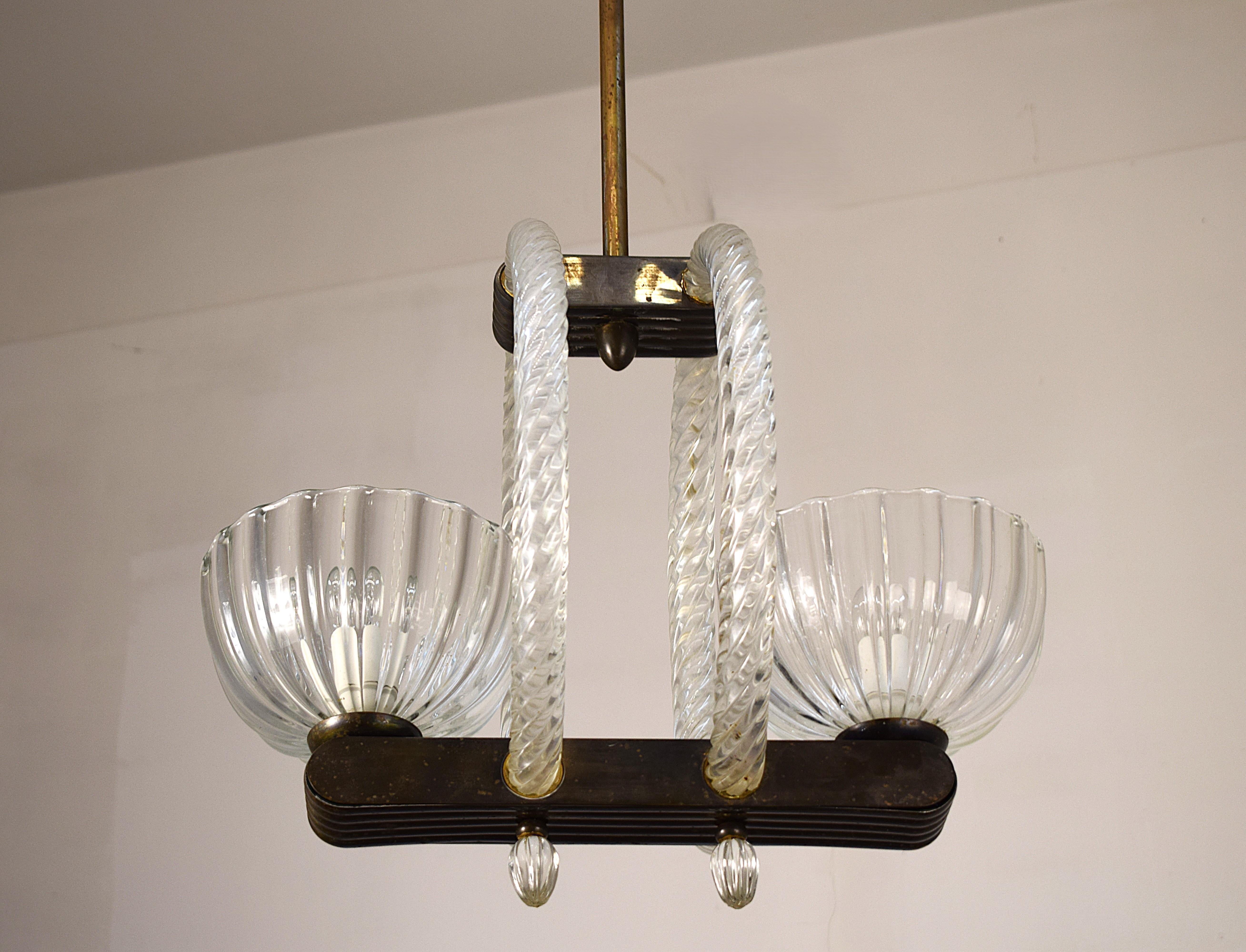Barovier- Lampadario due luci- anni 1940 Italian en venta