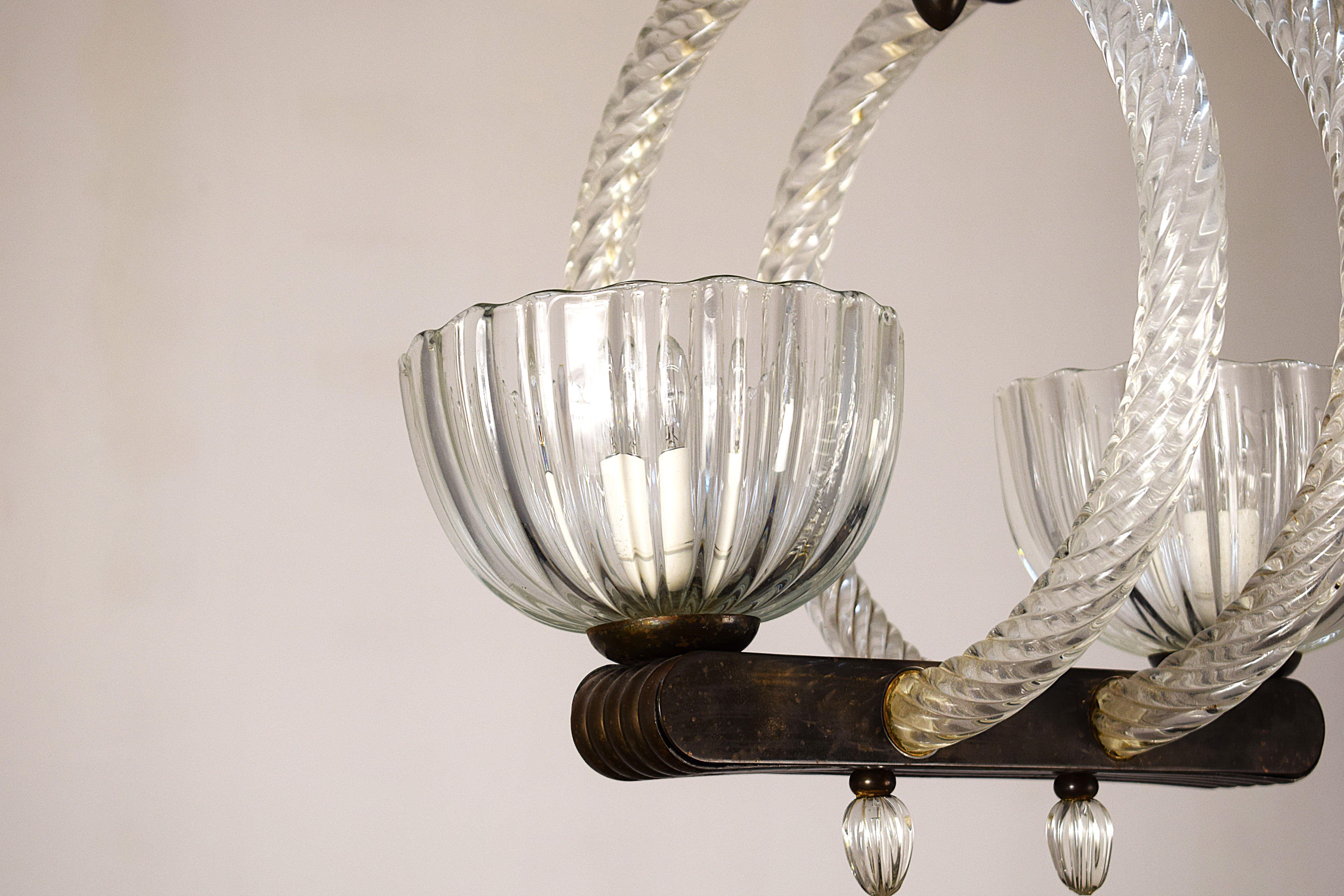 Barovier- Lampadario due luci- anni 1940 en Bueno estado para la venta en Palermo, PA
