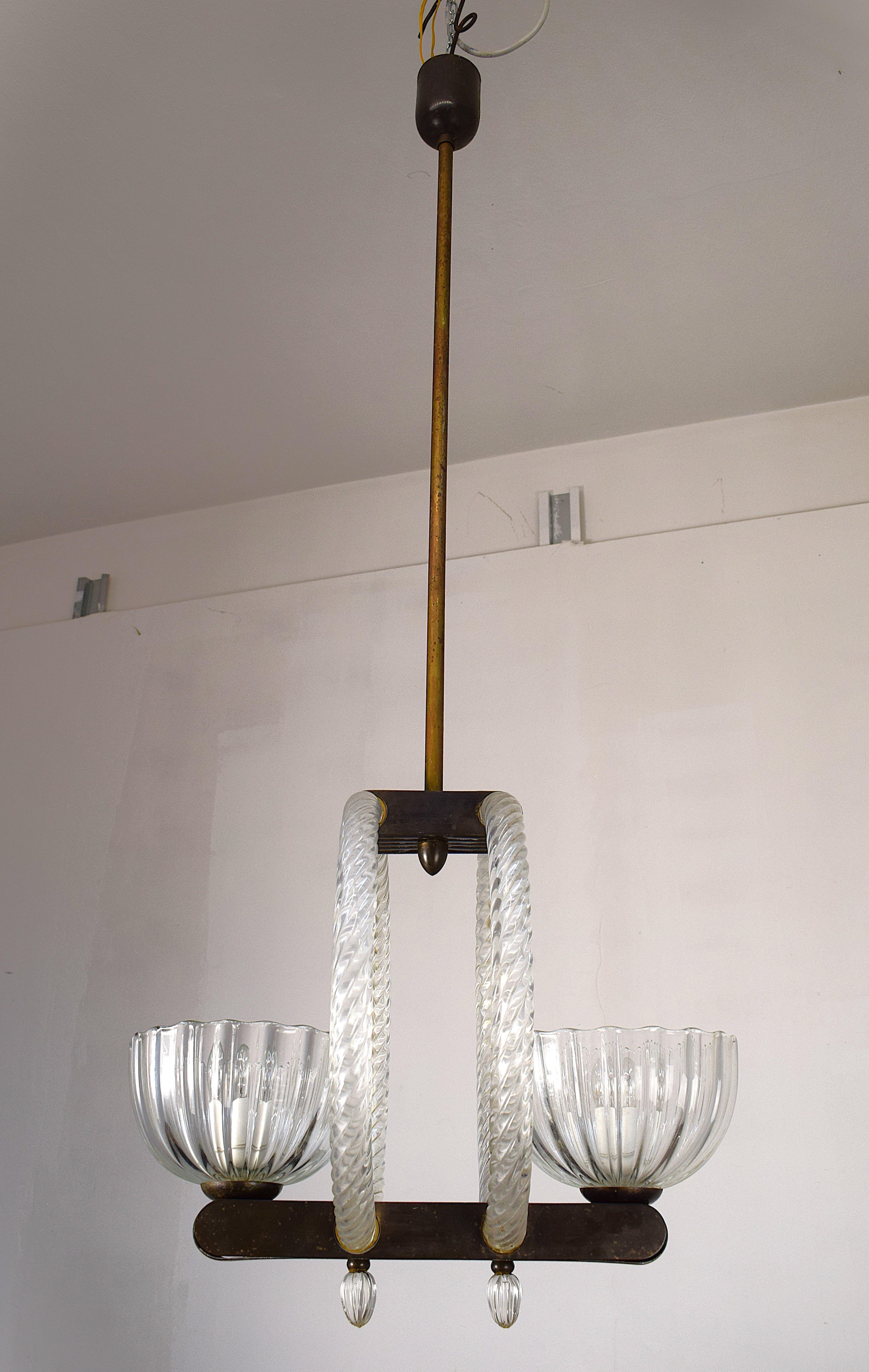 Barovier- Lampadario due luci- anni 1940 en venta 2