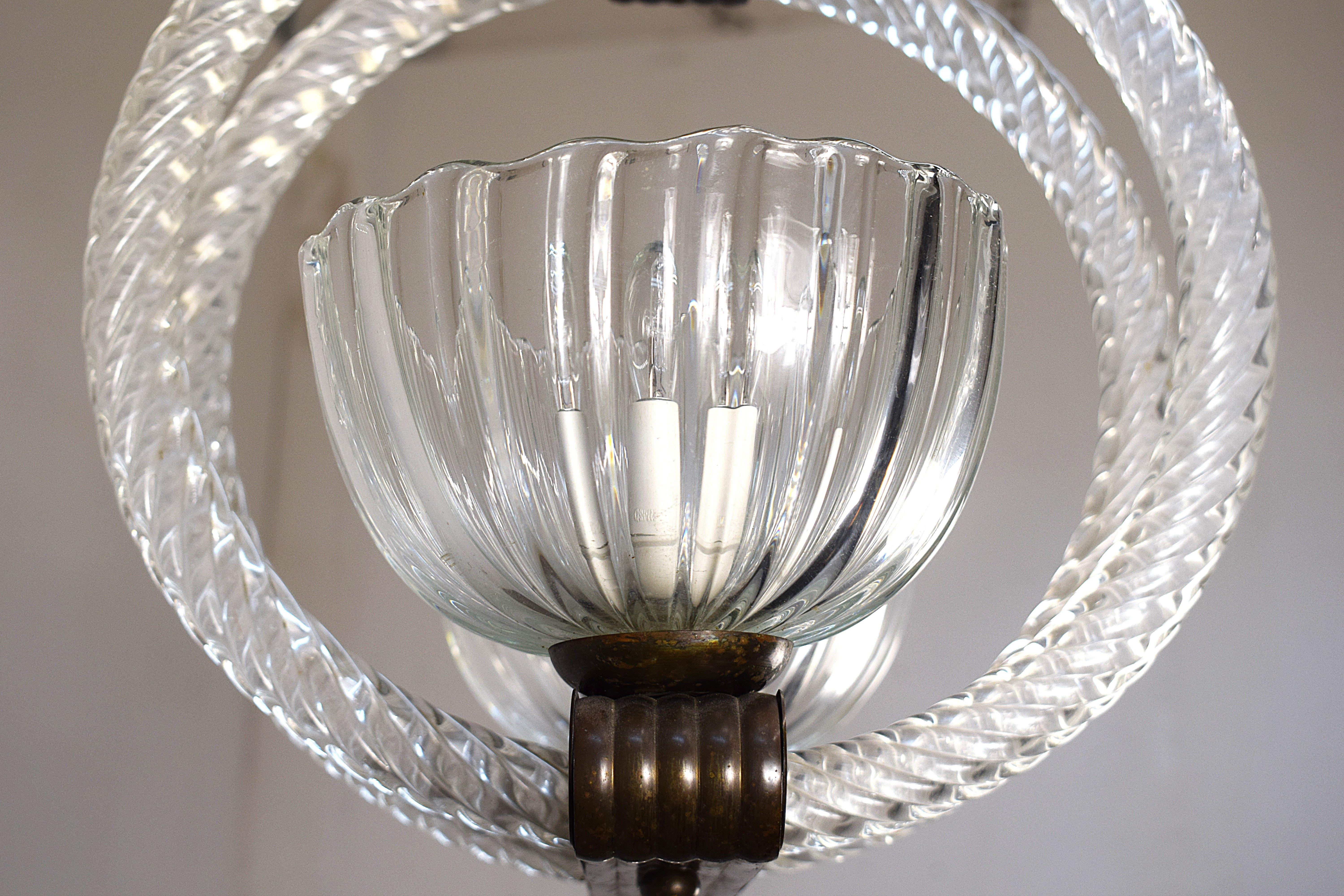 Barovier- Lampadario due luci- anni 1940 en venta 3
