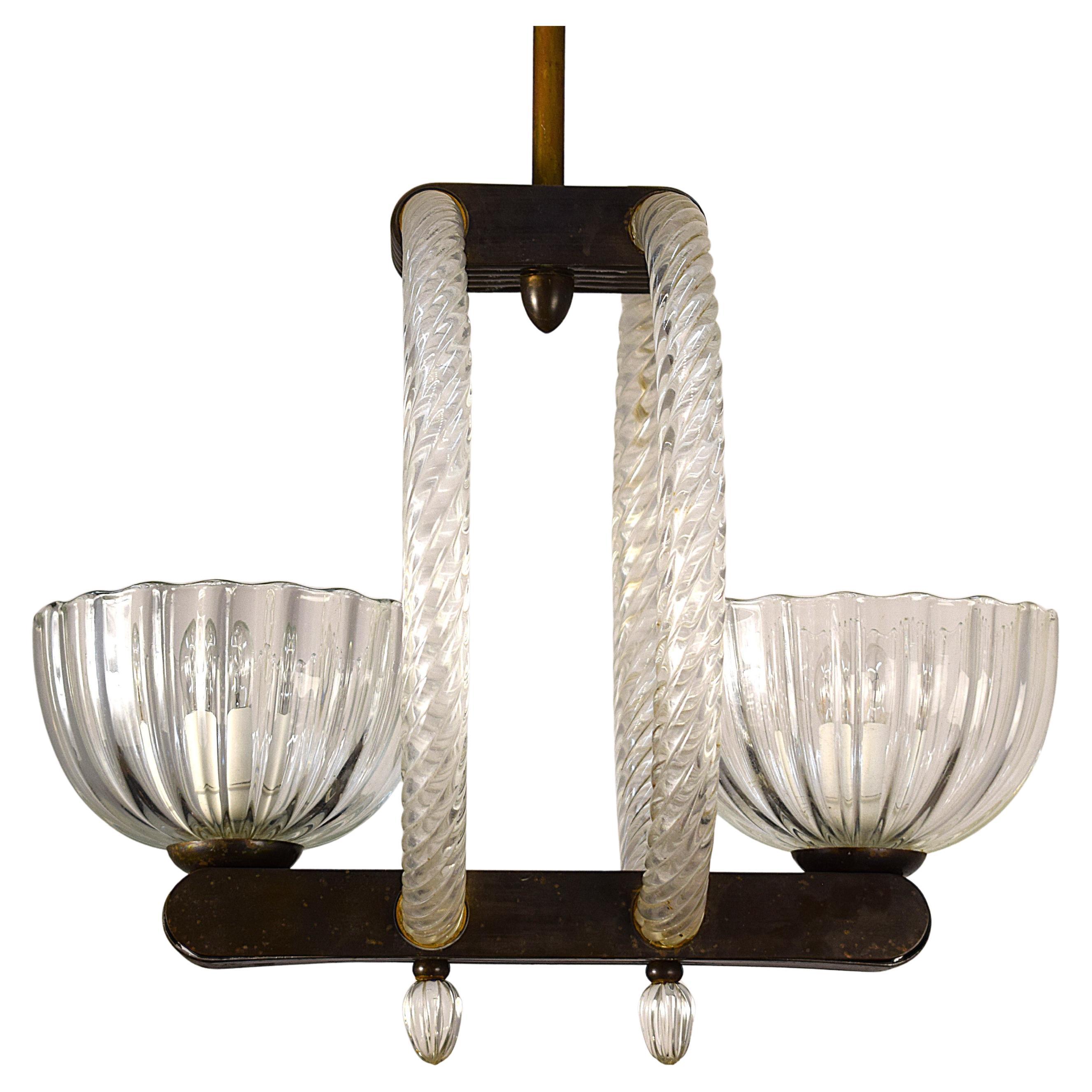 Barovier- Lampadario due luci- anni 1940 en venta