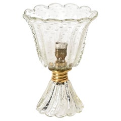 Barovier Large Flower Murano Bullicante Glass and Brass Table Lamp, Italy, 1950s