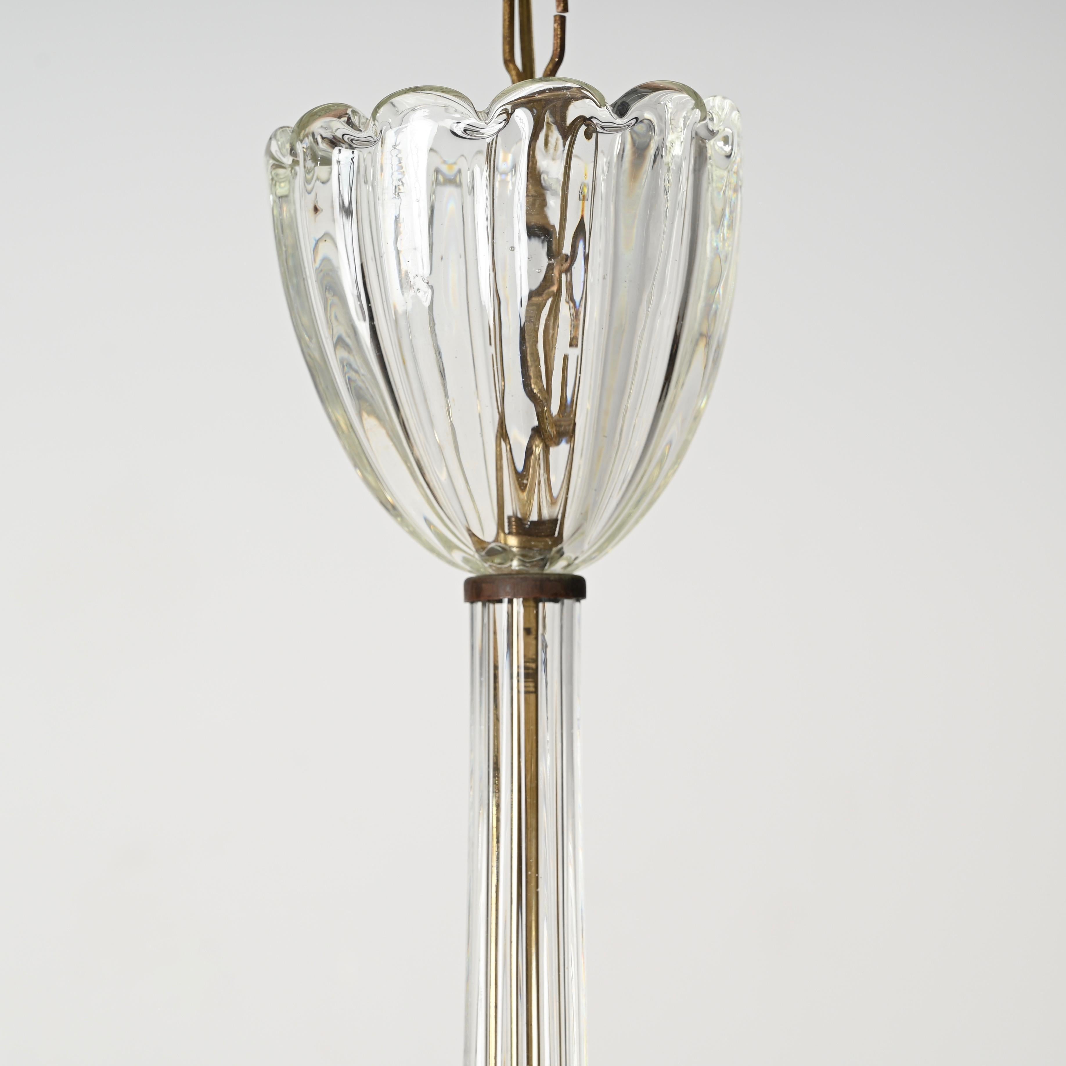 Barovier Gran araña de cristal de Murano y flores de latón, Italia Años 40 en venta 4