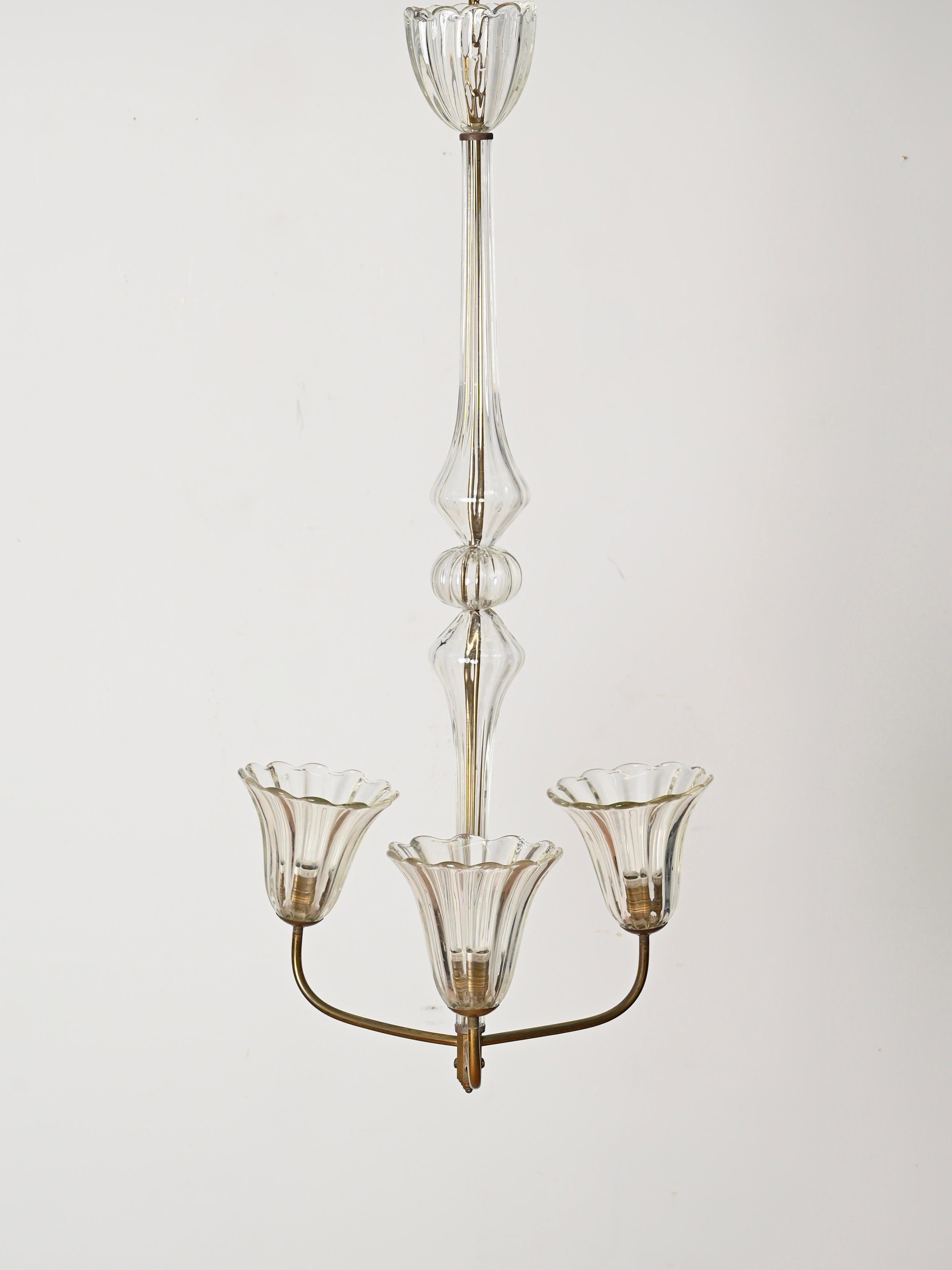 Barovier Gran araña de cristal de Murano y flores de latón, Italia Años 40 en venta 5