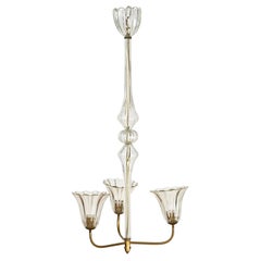 Barovier Large Murano Glass and Brass Flower Chandelier, Italy 1940s