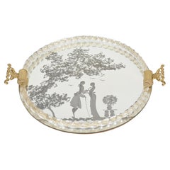 Barovier Großes Serviertablett aus Murano in mundgeblasenem Goldglas mit geätztem Spiegel, Italien 1940