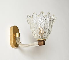 Barovier Large Pair of Murano Glass and Brass Flower Sconces, Italy 1950s