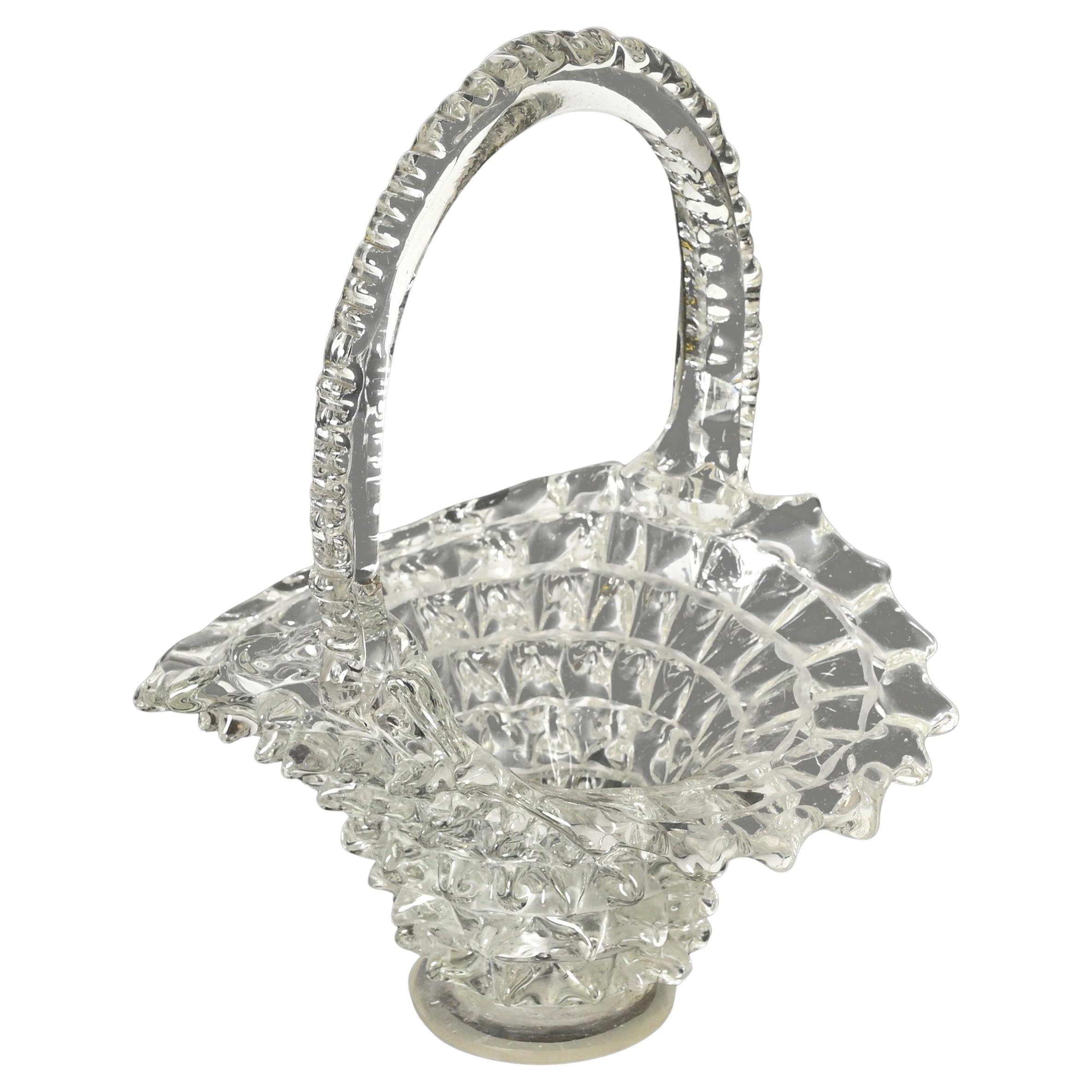 Barovier Large Rostrato Murano Glass Italian Basket or Centerpiece, 1940s