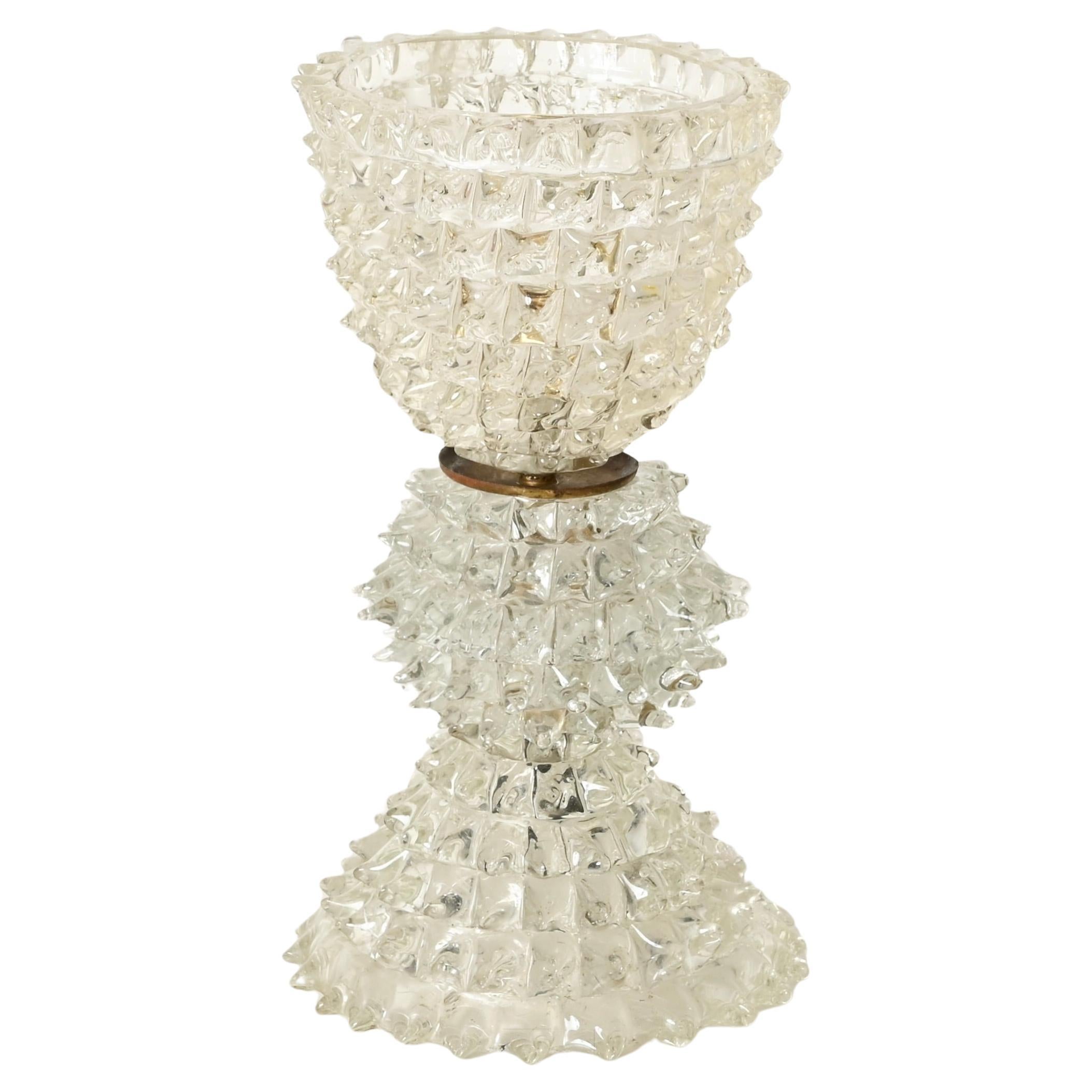 Barovier Large Triple Murano Rostrato Glass and Brass Table Lamp, Italy, 1940s For Sale