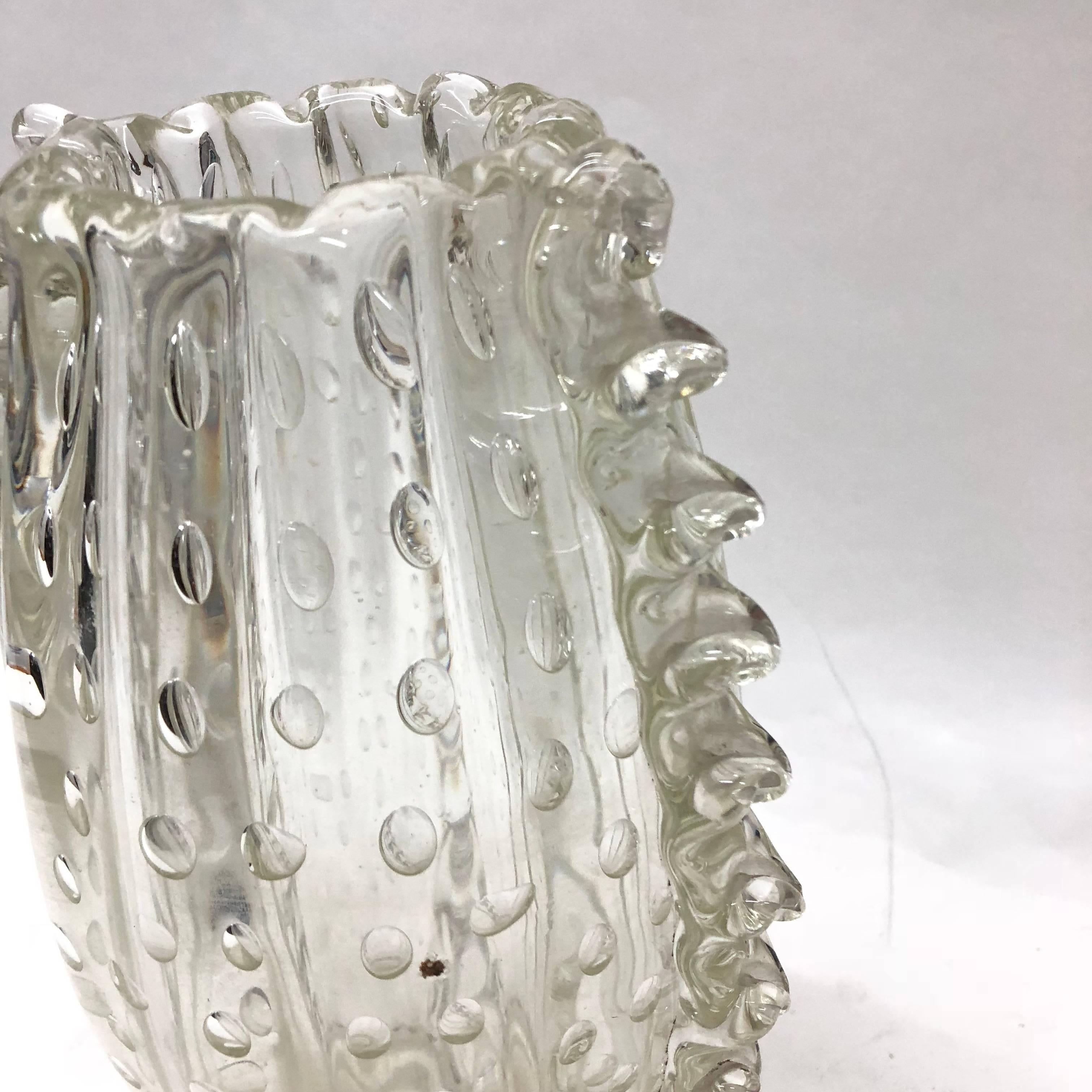 A Mid-Century Modern translucent Murano glass vase made in Italy by Barovier in perfect conditions.