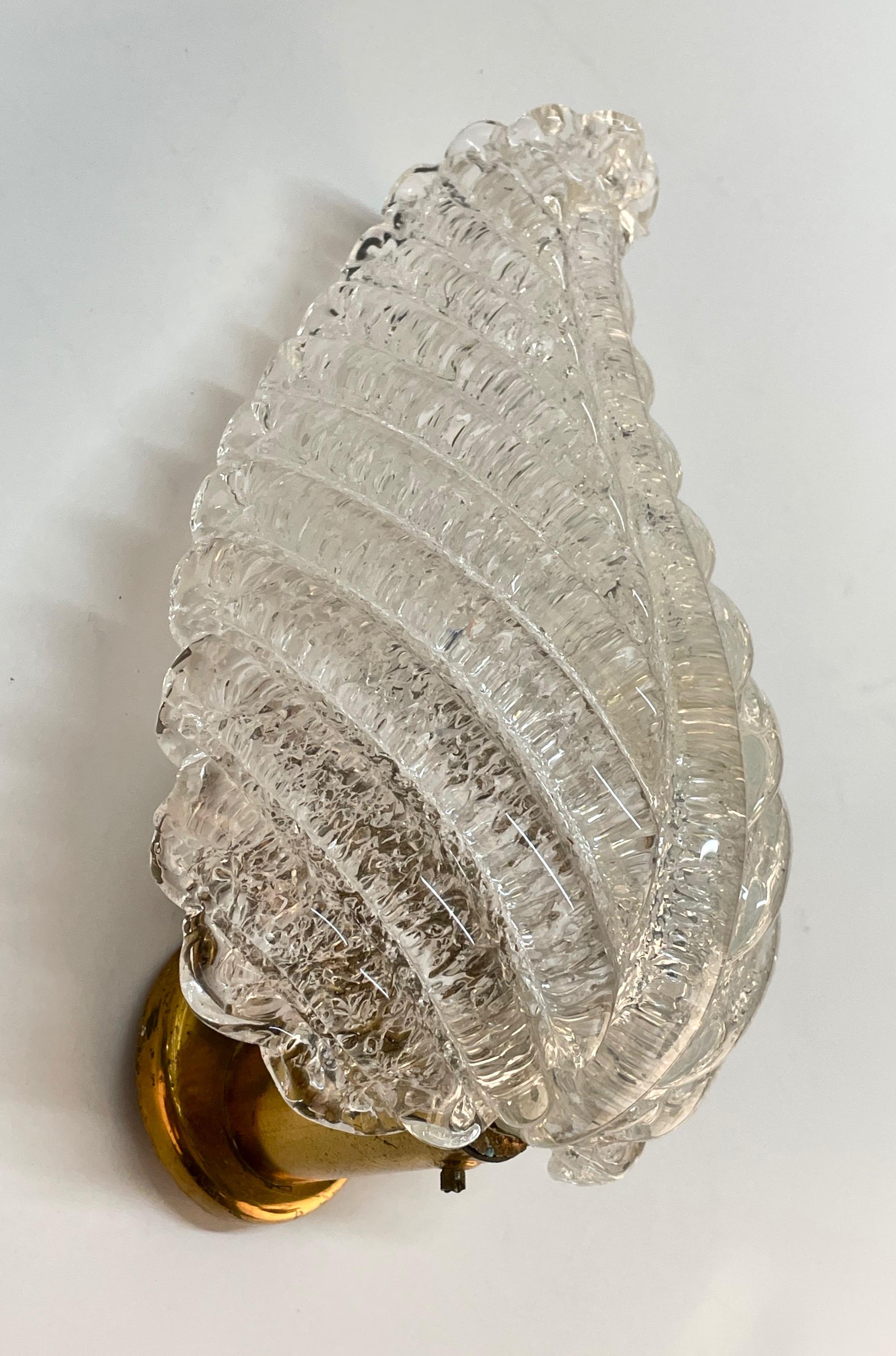 Barovier Midcentury Murano Crystal Murano Glass Leaf Italian Wall Sconce, 1950s 5