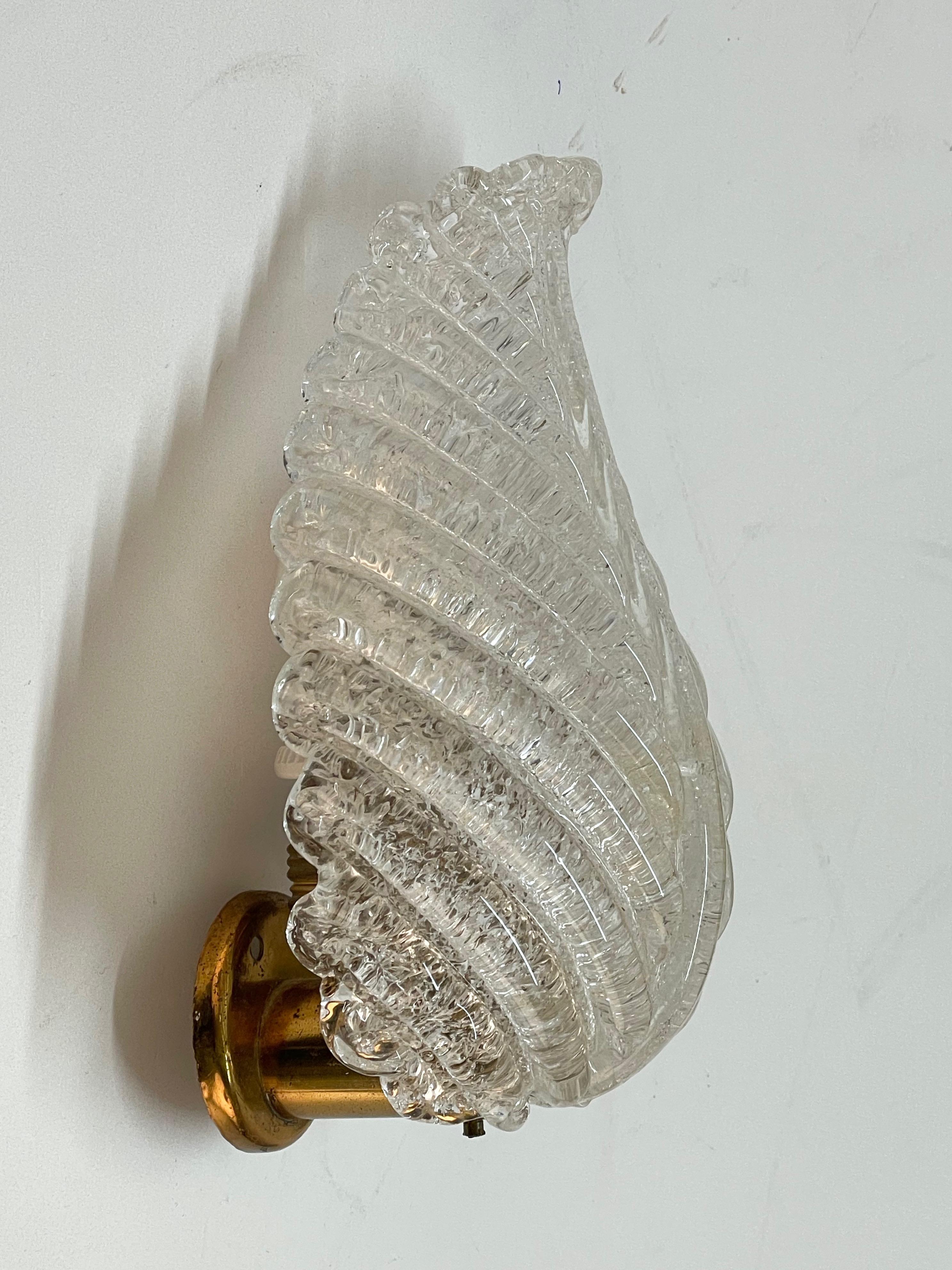 Barovier Midcentury Murano Crystal Murano Glass Leaf Italian Wall Sconce, 1950s 7