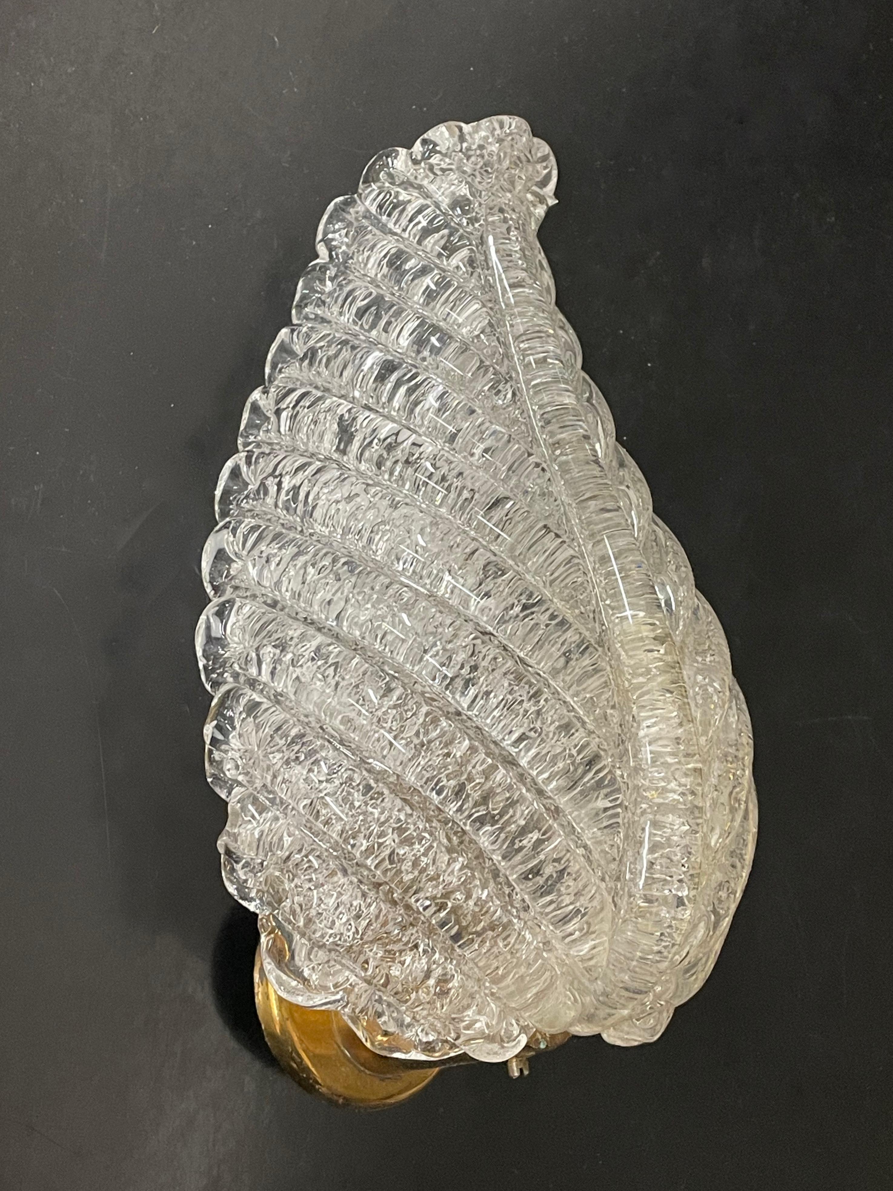 Barovier Midcentury Murano Crystal Murano Glass Leaf Italian Wall Sconce, 1950s 8