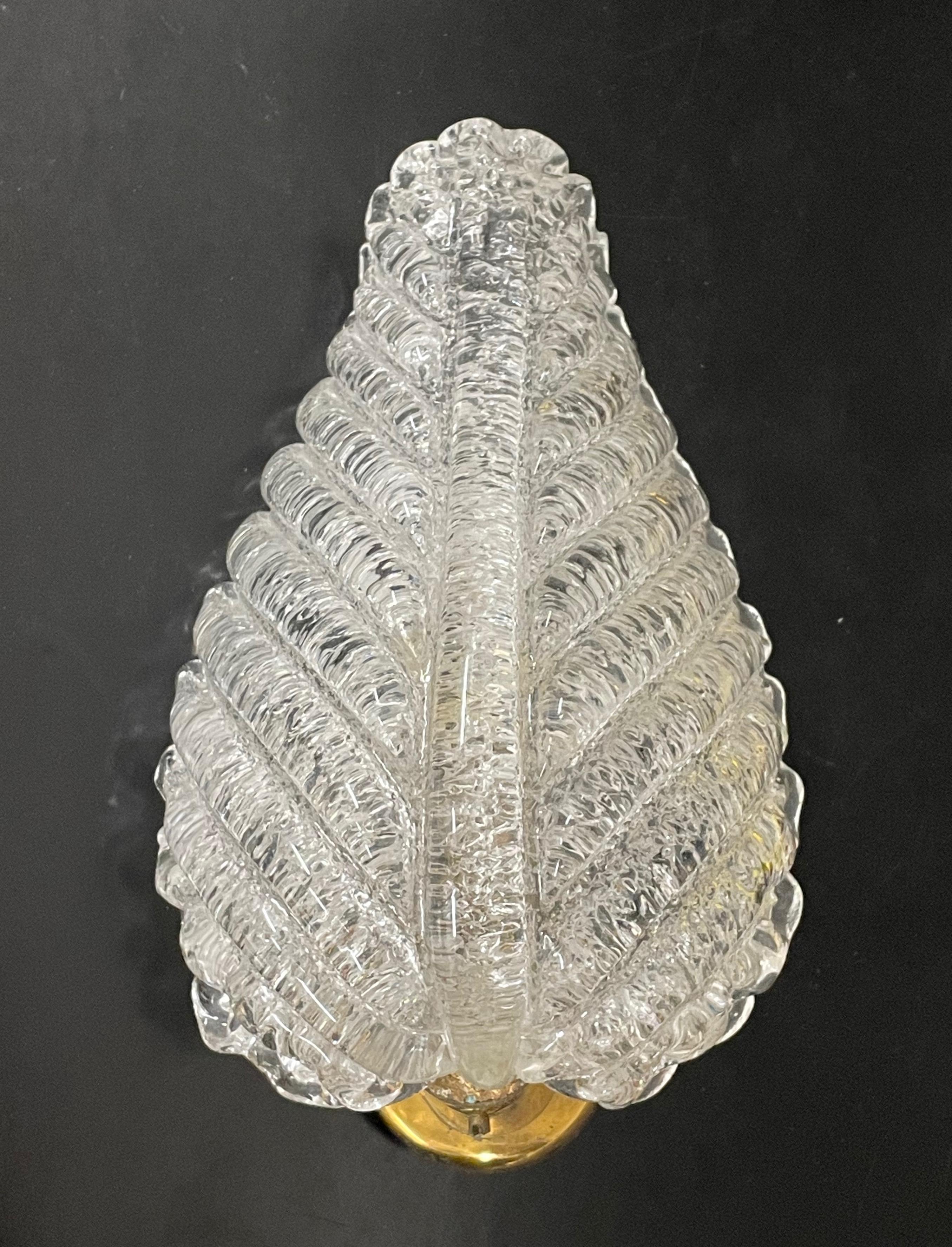 Barovier Midcentury Murano Crystal Murano Glass Leaf Italian Wall Sconce, 1950s 1