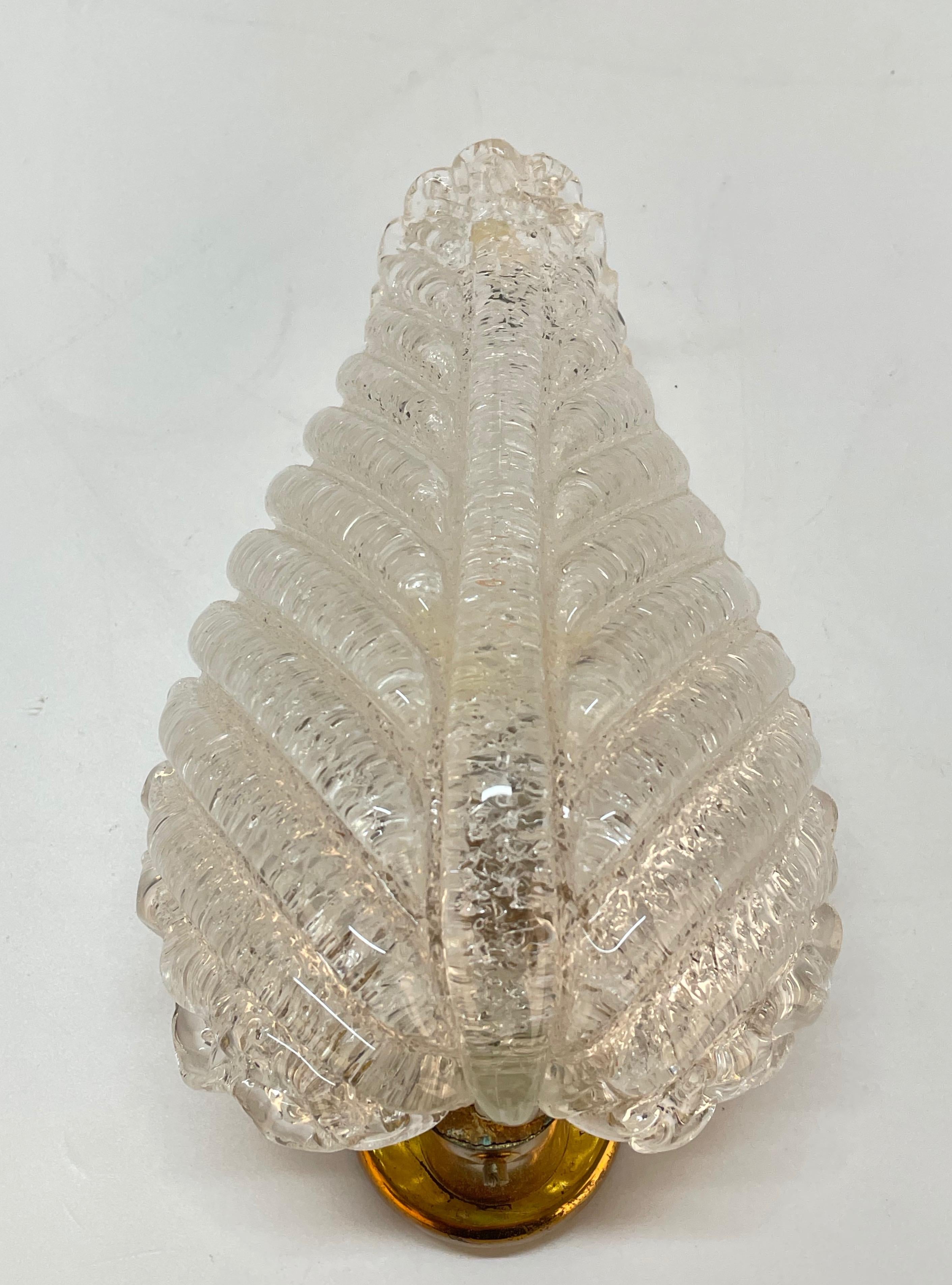 Barovier Midcentury Murano Crystal Murano Glass Leaf Italian Wall Sconce, 1950s 2