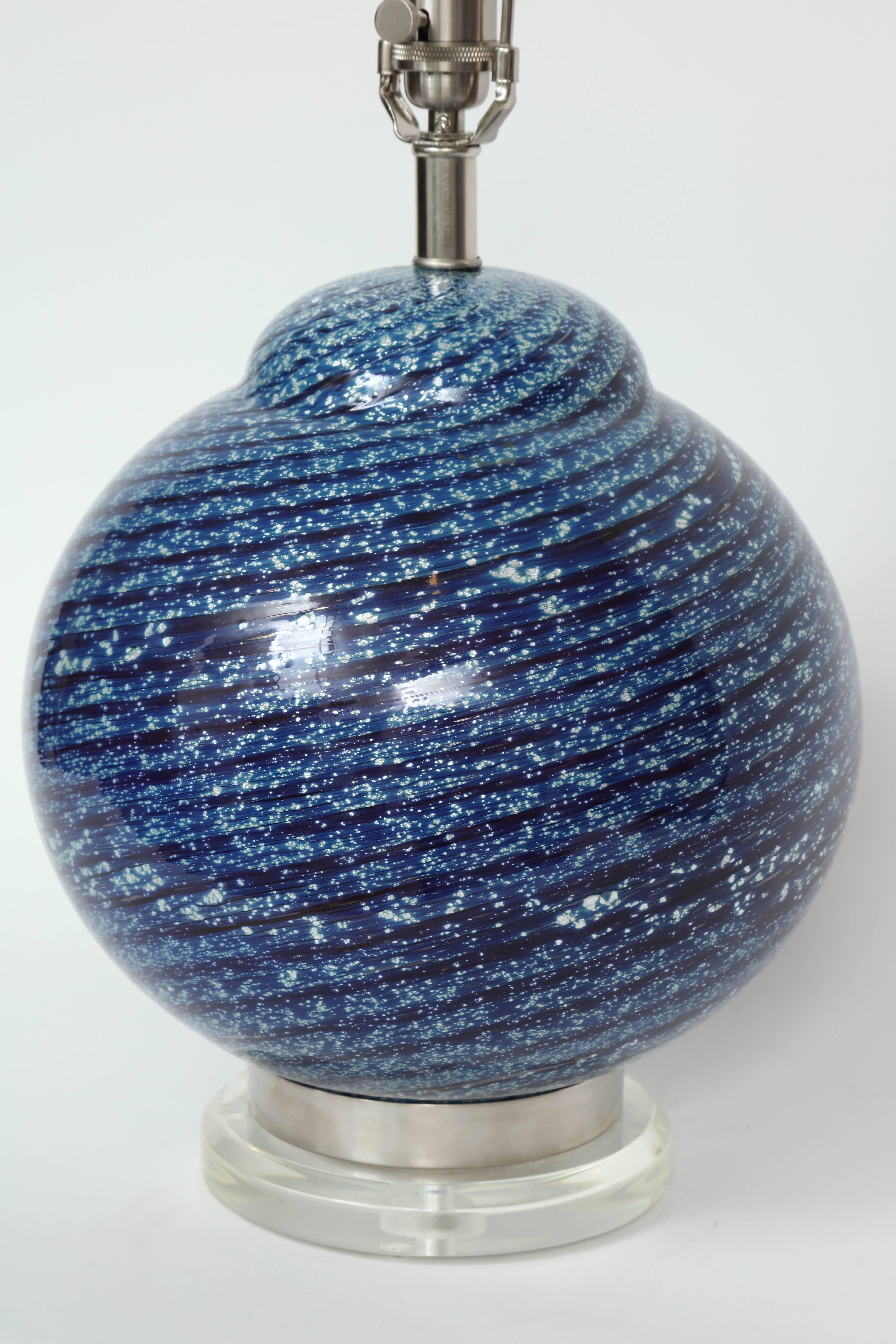 Italian Barovier Midnight Blue Murano Glass Table Lamps