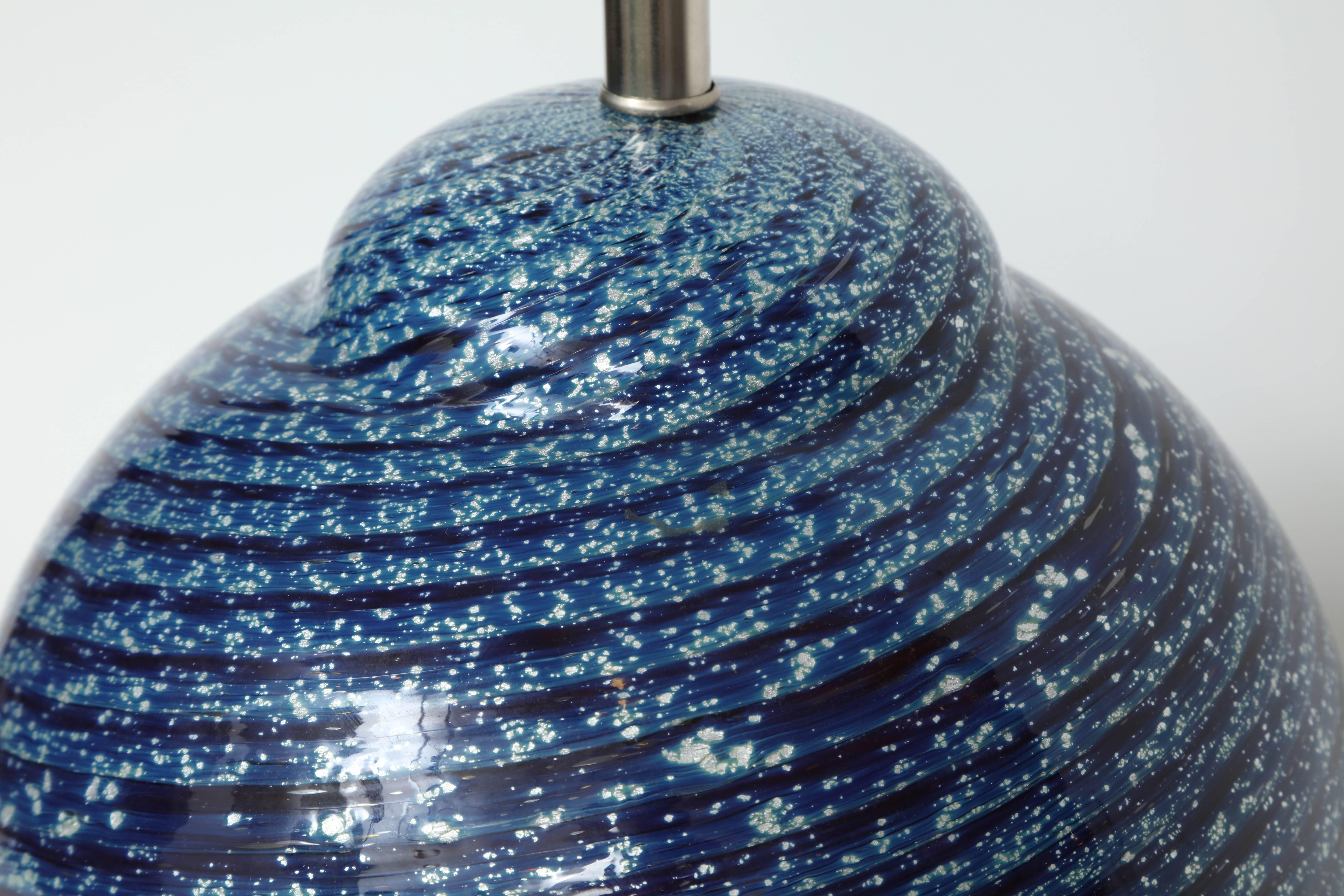 Brushed Barovier Midnight Blue Murano Glass Table Lamps