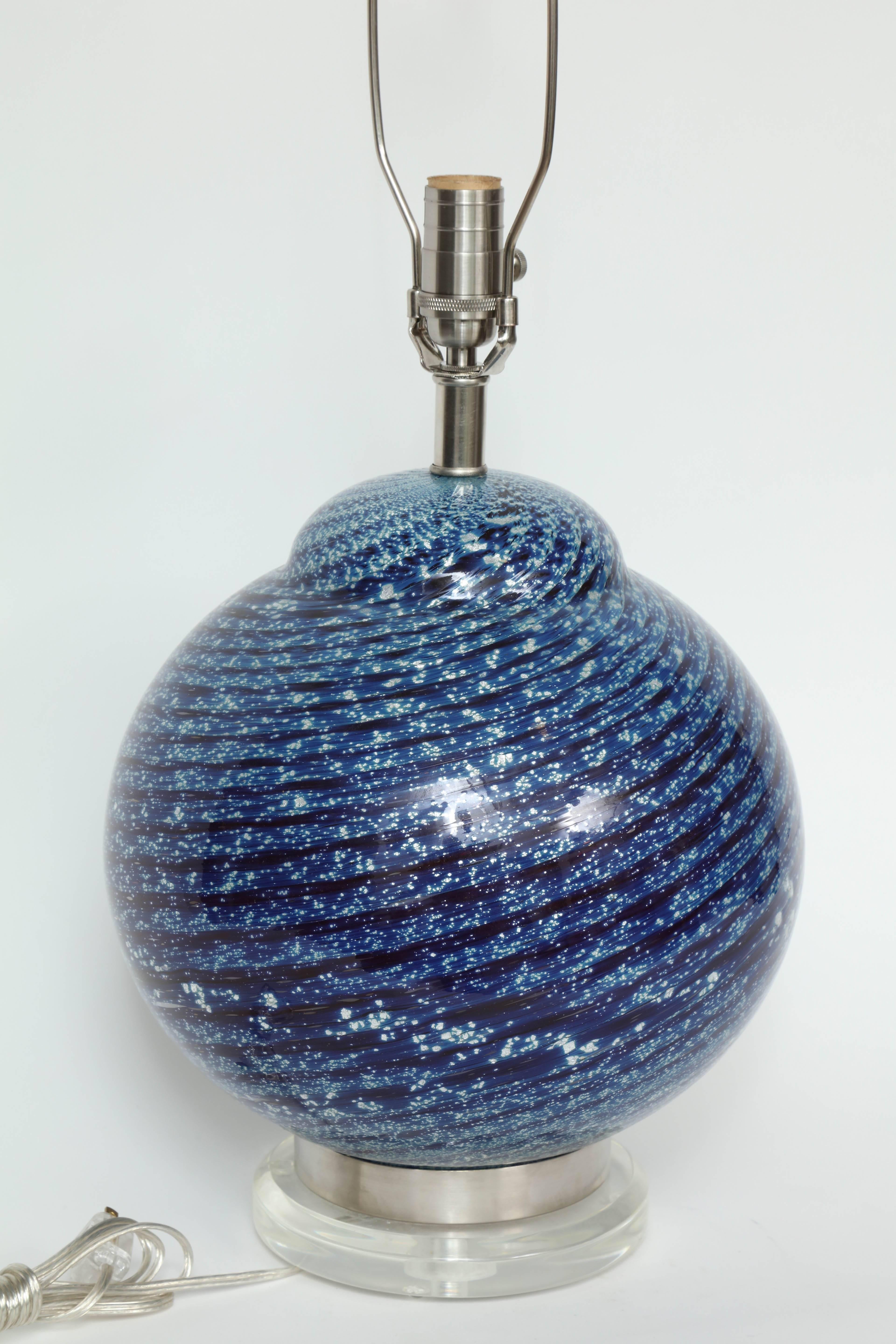 Nickel Barovier Midnight Blue Murano Glass Table Lamps
