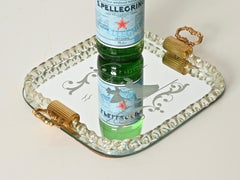 Barovier Mirror-Engraved Murano Glass w/ Gold Italian Serving Tray, 1940s