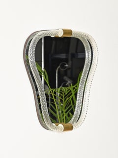 Barovier Mirror in Blown Murano Glass and Brass, Italy, 1940s