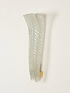 Barovier Monumentale Sconce a doppia foglia in vetro di Murano e ottone, Italia, anni '40
