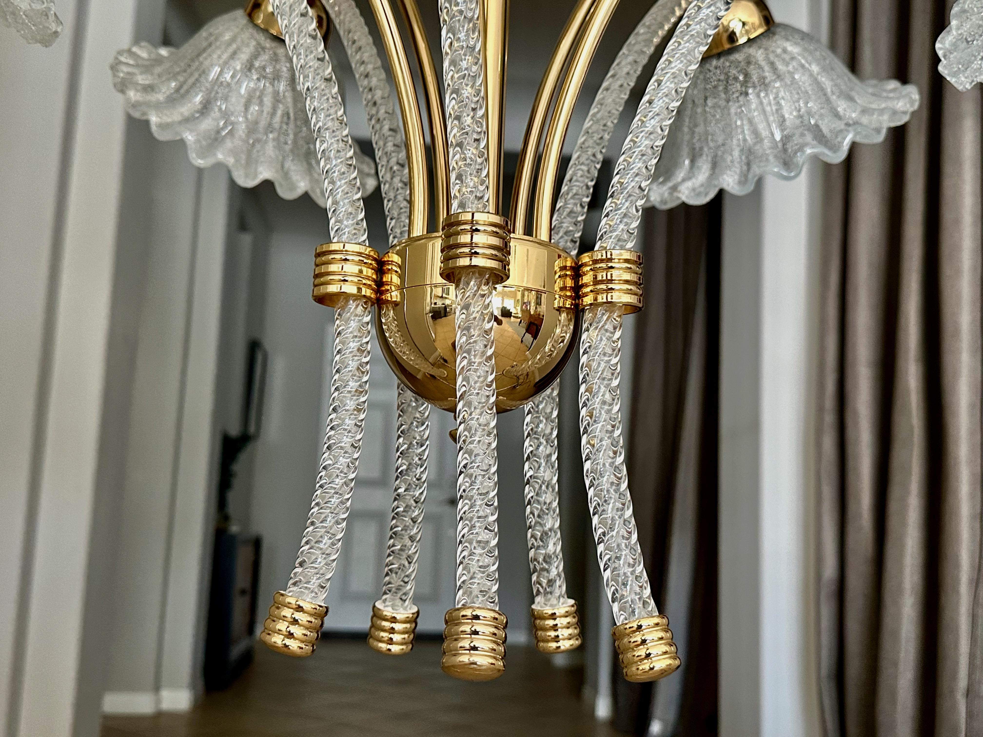 Barovier Murano 5 Arm Twisted Glass Chandelier en vente 4