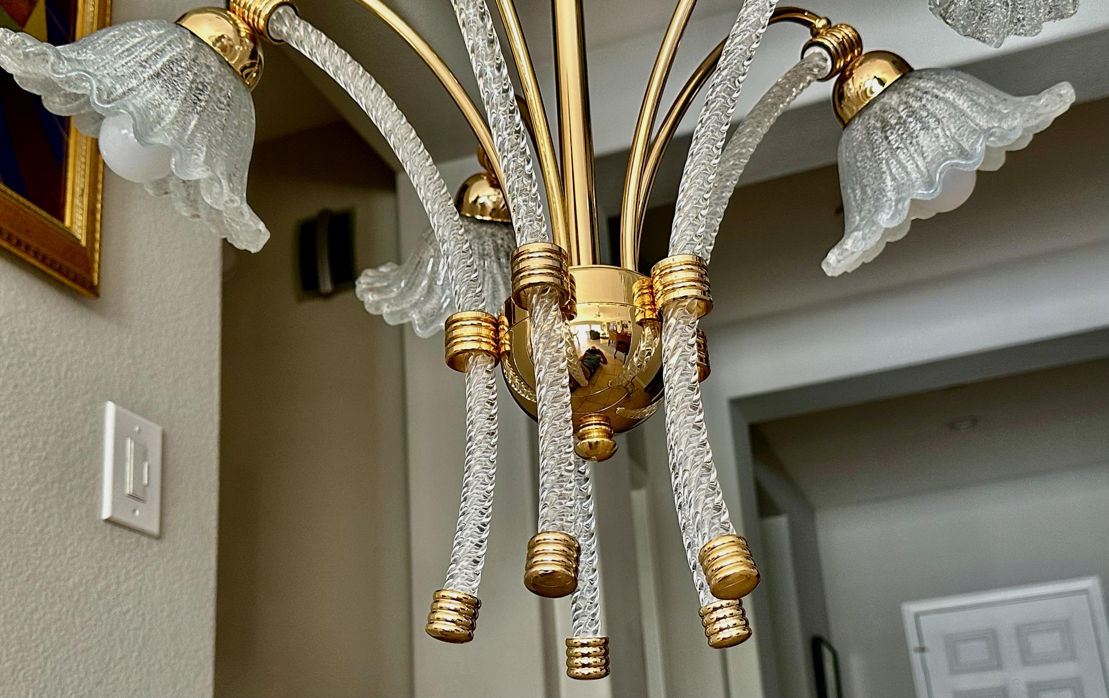 Barovier Murano 5 Arm Twisted Glass Chandelier en vente 7