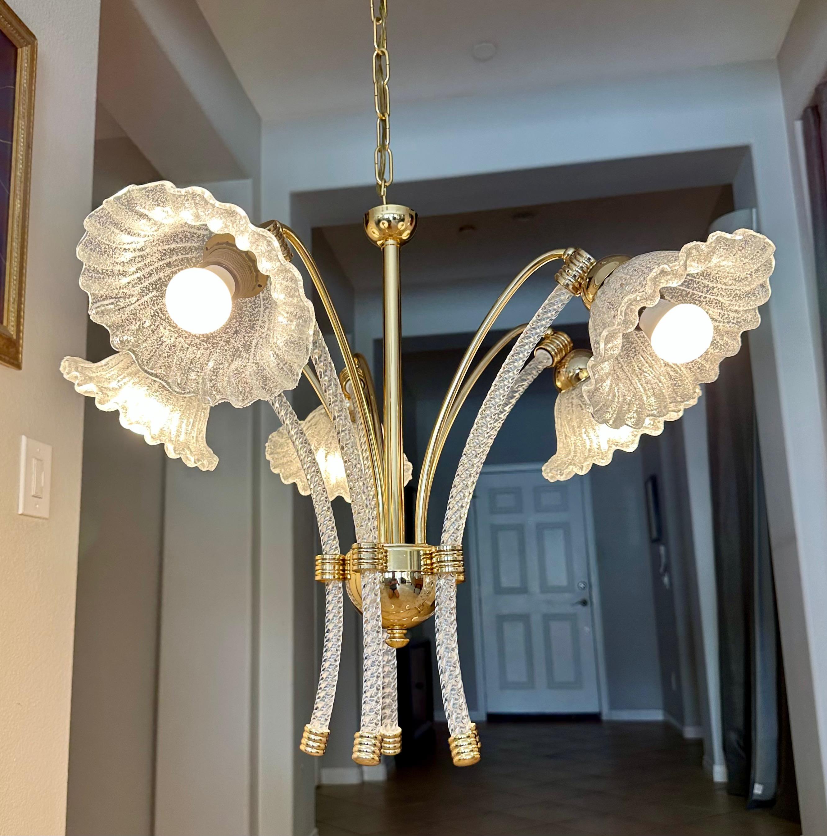 Barovier Murano 5 Arm Twisted Glass Chandelier en vente 10