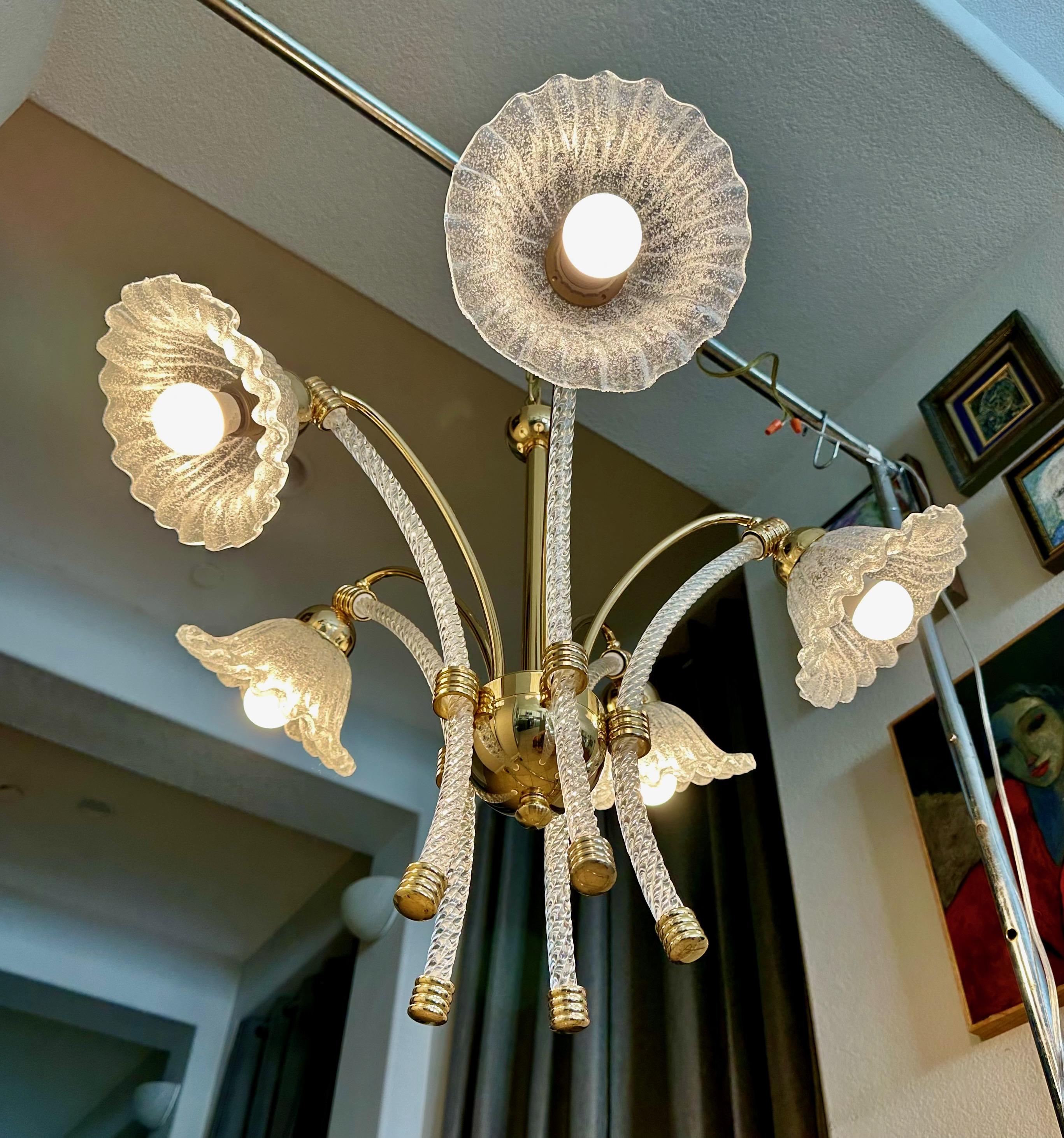 Barovier Murano 5 Arm Twisted Glass Chandelier en vente 11