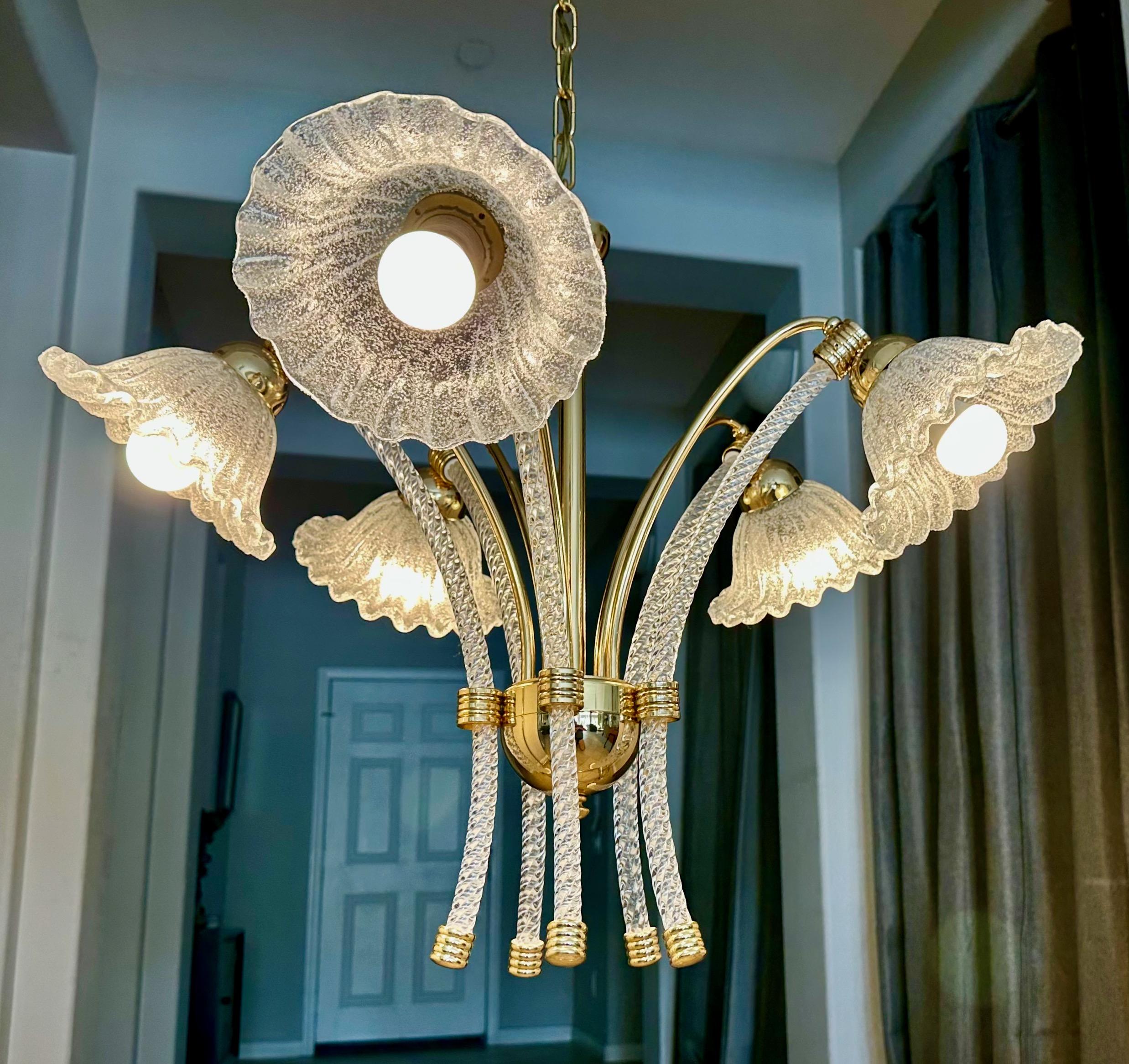 Barovier Murano 5 Arm Twisted Glass Chandelier en vente 12