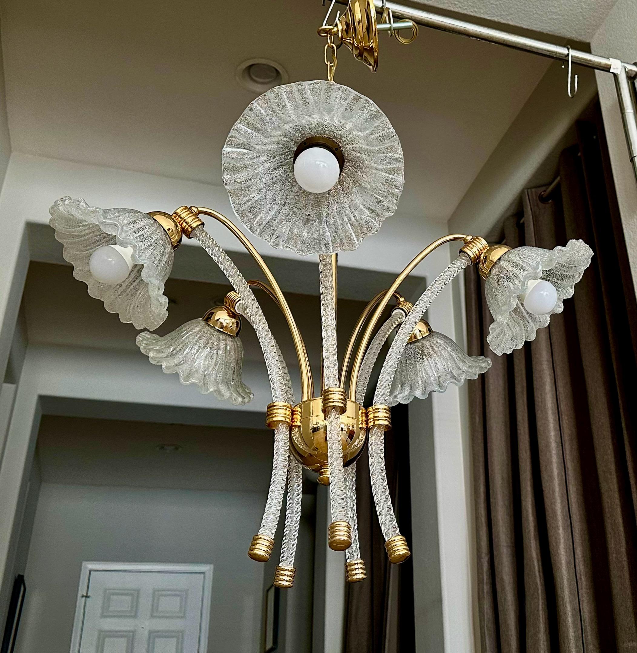 Barovier Murano 5 Arm Twisted Glass Chandelier en vente 13