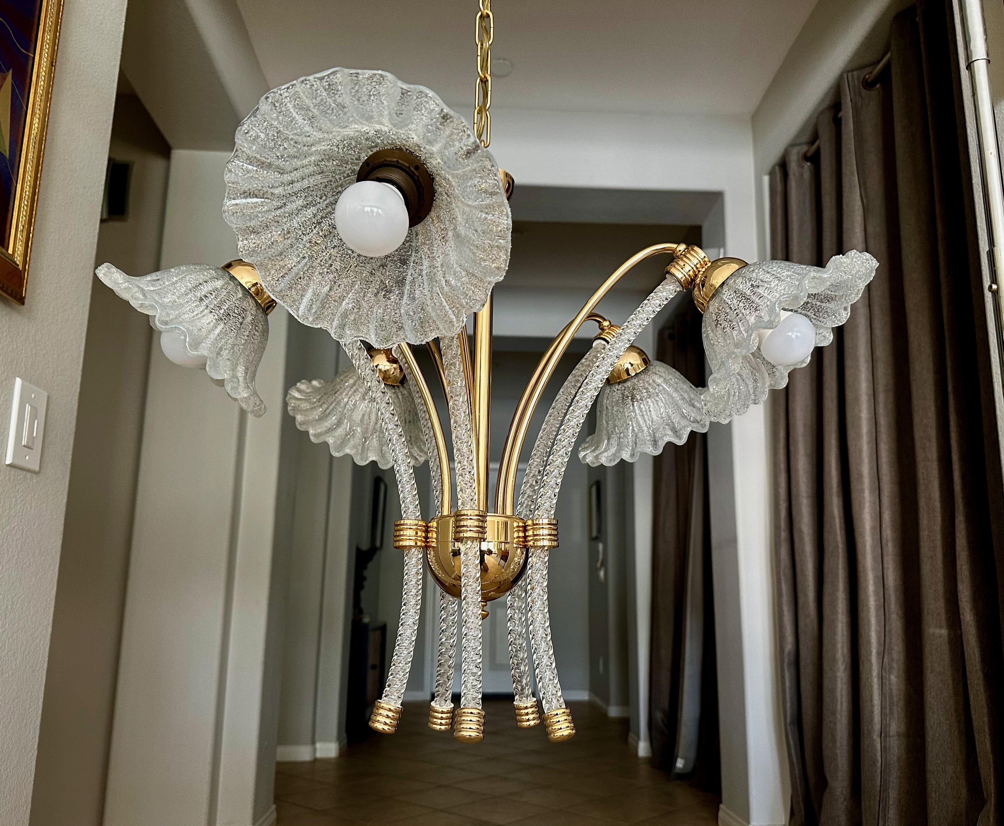 italien Barovier Murano 5 Arm Twisted Glass Chandelier en vente